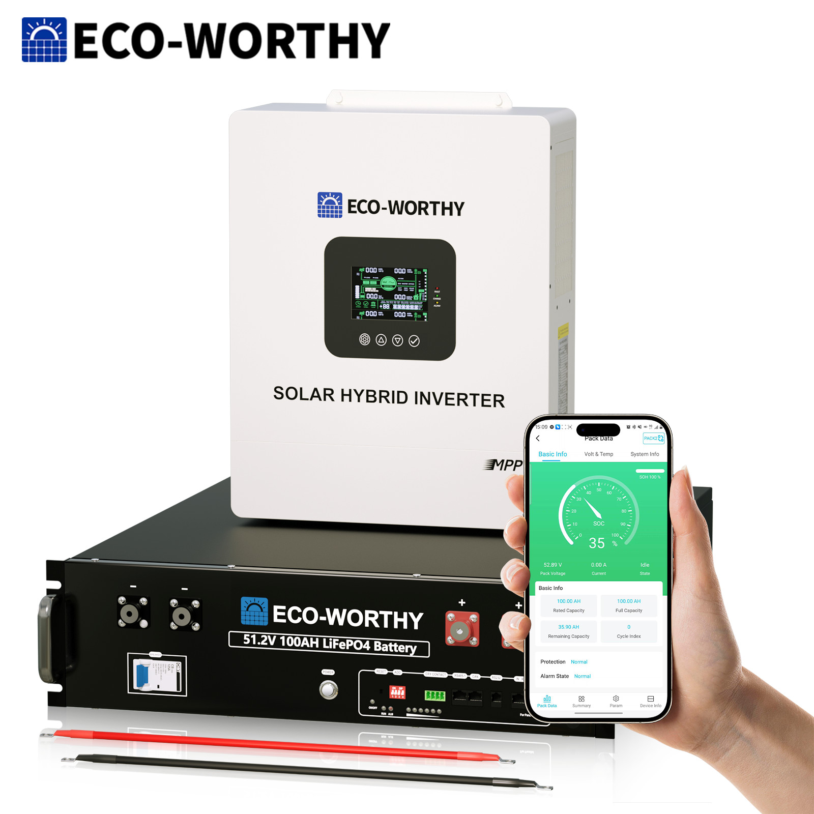ECO-WORTHY 5120Wh Home Backup Power 48V 100Ah LiFePO4+5000W 48V Hybrid Inverter
