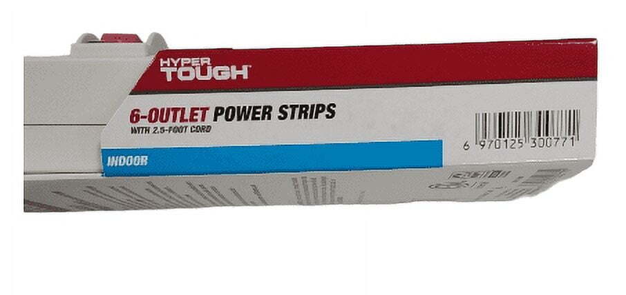 Hyper Tough 6-Outlet Power Stríp with 2.5-Foot Cord , White，15A，125V-60Hz