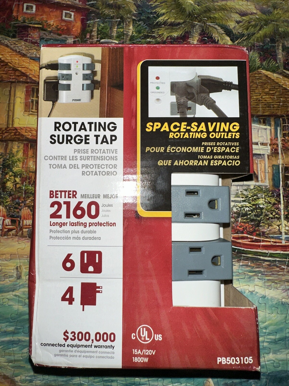 6-Pack Prime PB503105 Rotating 6-Outlets 120V/15A/60Hz/1800W/2160J Surge Protect