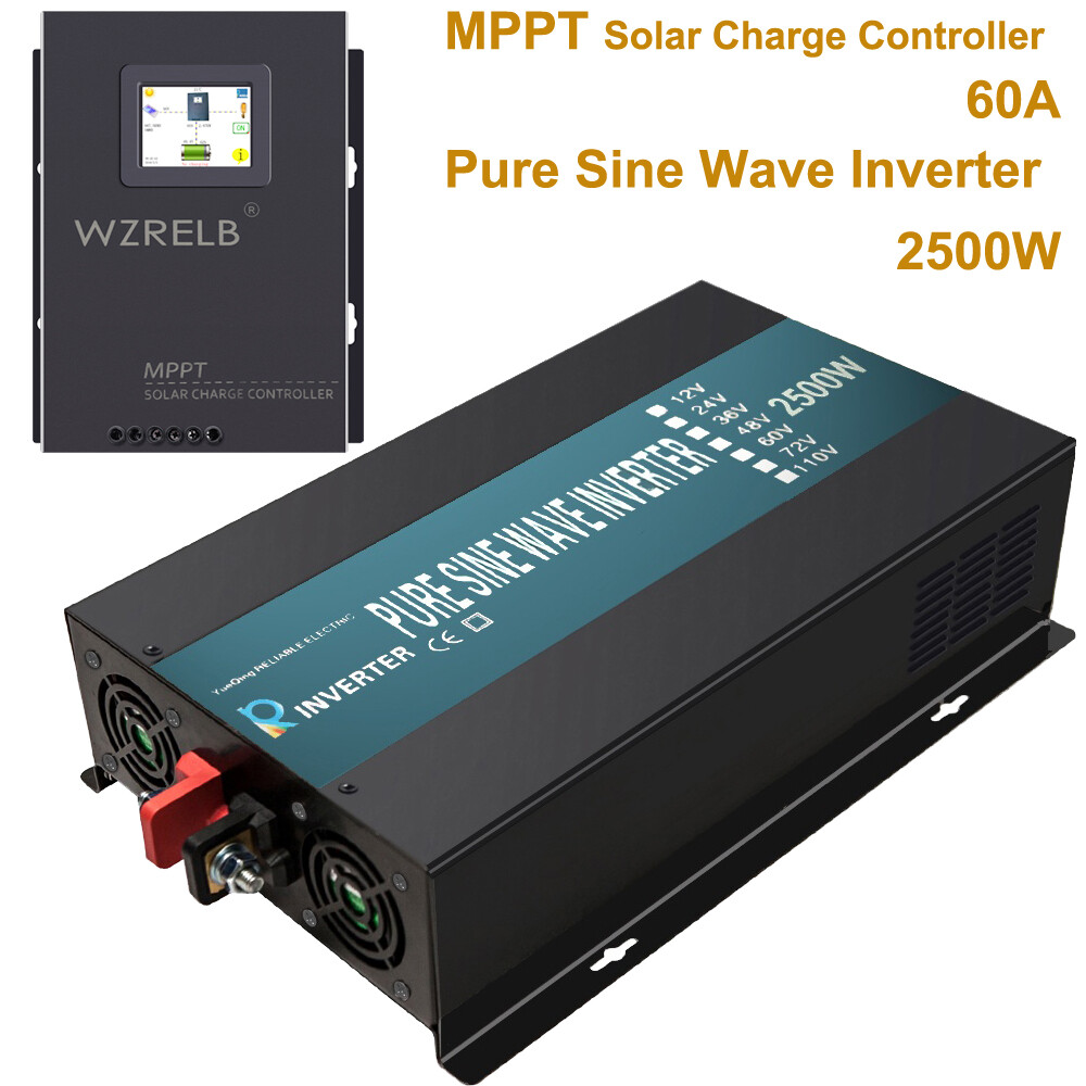 2500W Power Inverter Pure Sine Wave 24V MPPT Charge Controller 60A Solar Home RV