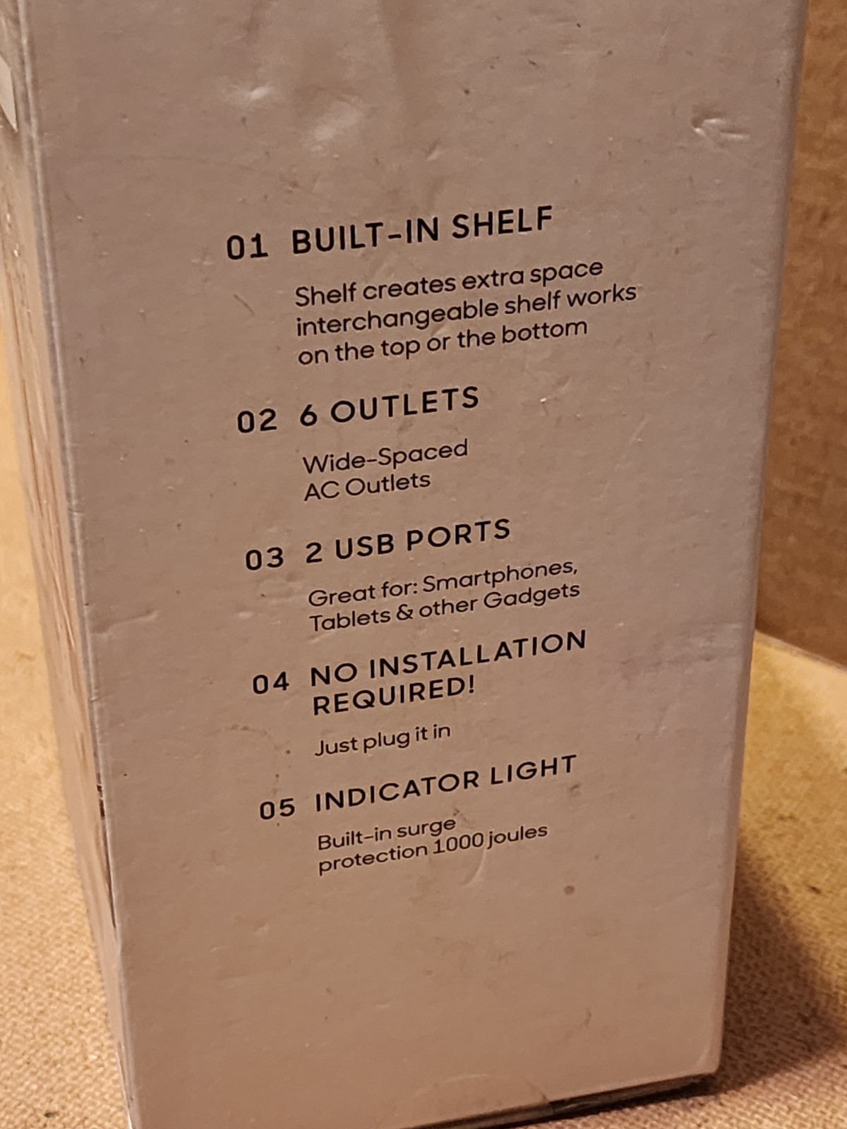 Sharper Image Socket Shelf Cordless Wall 6-Outlet Extender 2 USB Ports – White