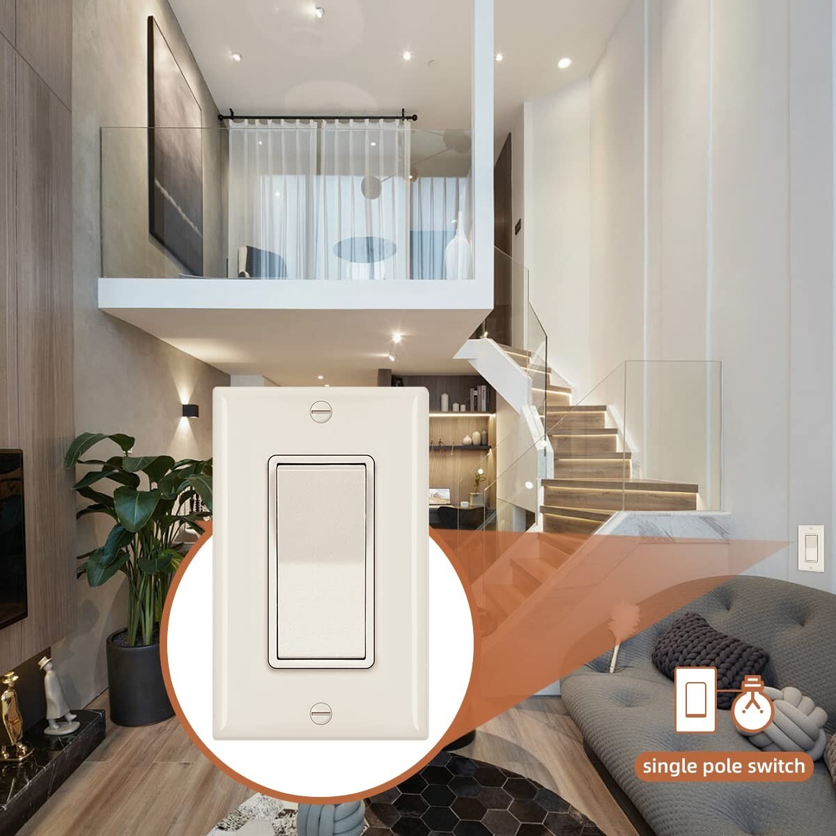Decora 3 Way Light Switch ivory, Single Pole Paddle Rocker UL ,15A ,10 Pack