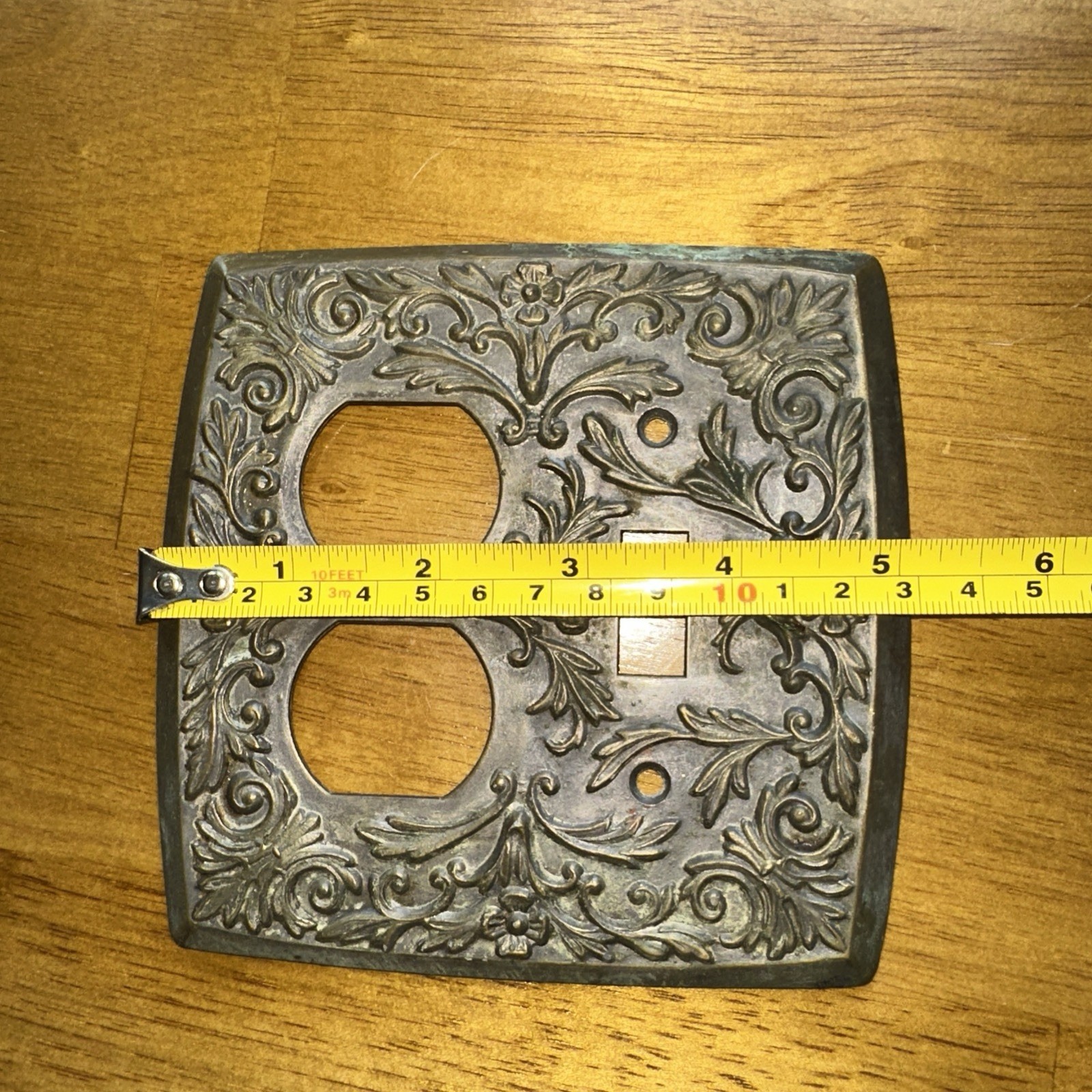 Vintage Brass Wall Plate Switch Single Toggle and Double Socket Combo
