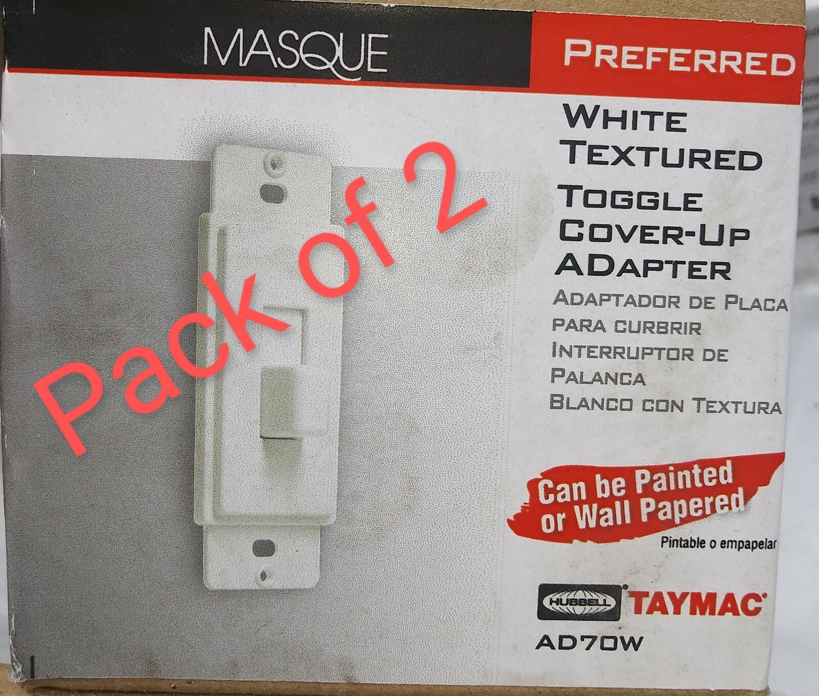 (2 pcs) TAYMAC MASQUE 1-Gang Toggle Switch Cover-Up Adapter AD70W (White)