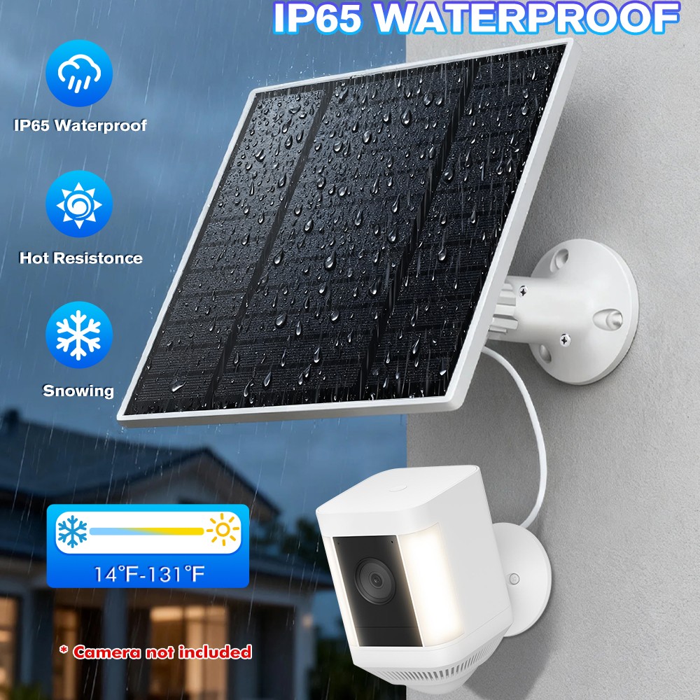 Solar Panel IP65 Weatherproof for 5W 5V Output​ Outdoor Security Camera White