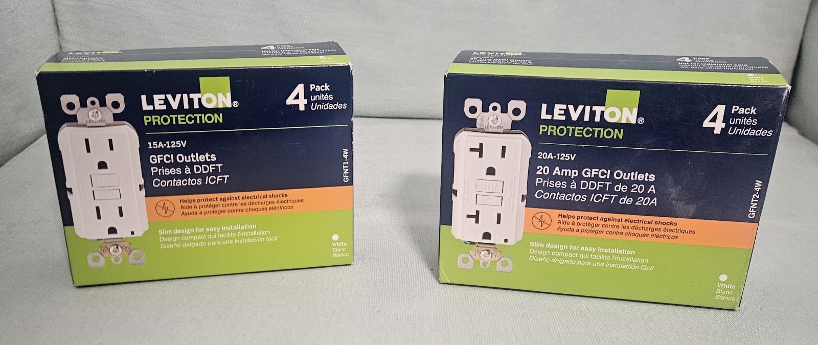 Lot Of 2 New Leviton M32-GFNT2-4W GFCI Outlet- Two 4 Packs 1- 20 Amp-1-15A-125v
