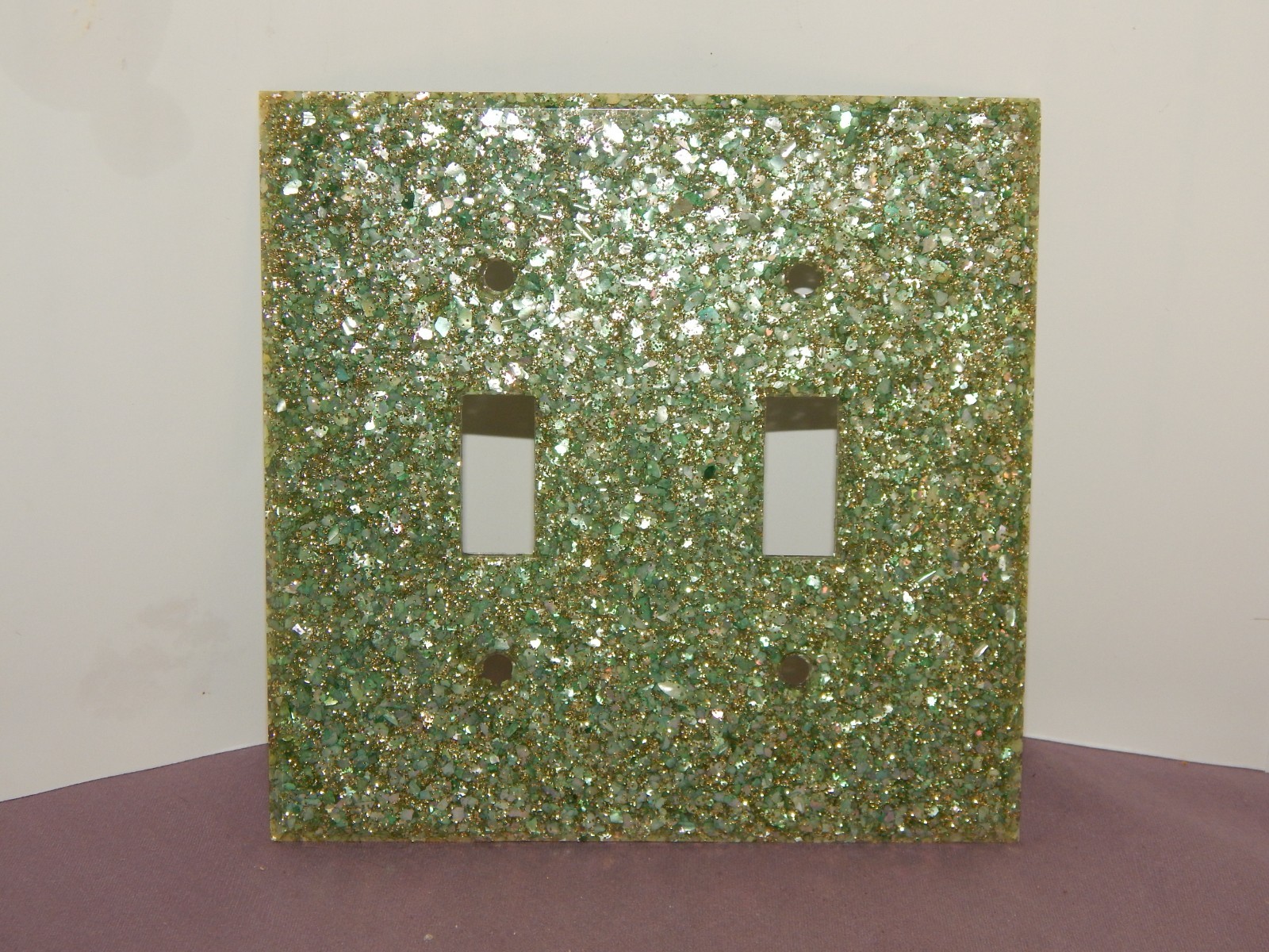 Vintage Lucite Double Light Switch Plate Cover Mother of Pearl Green 1950’s