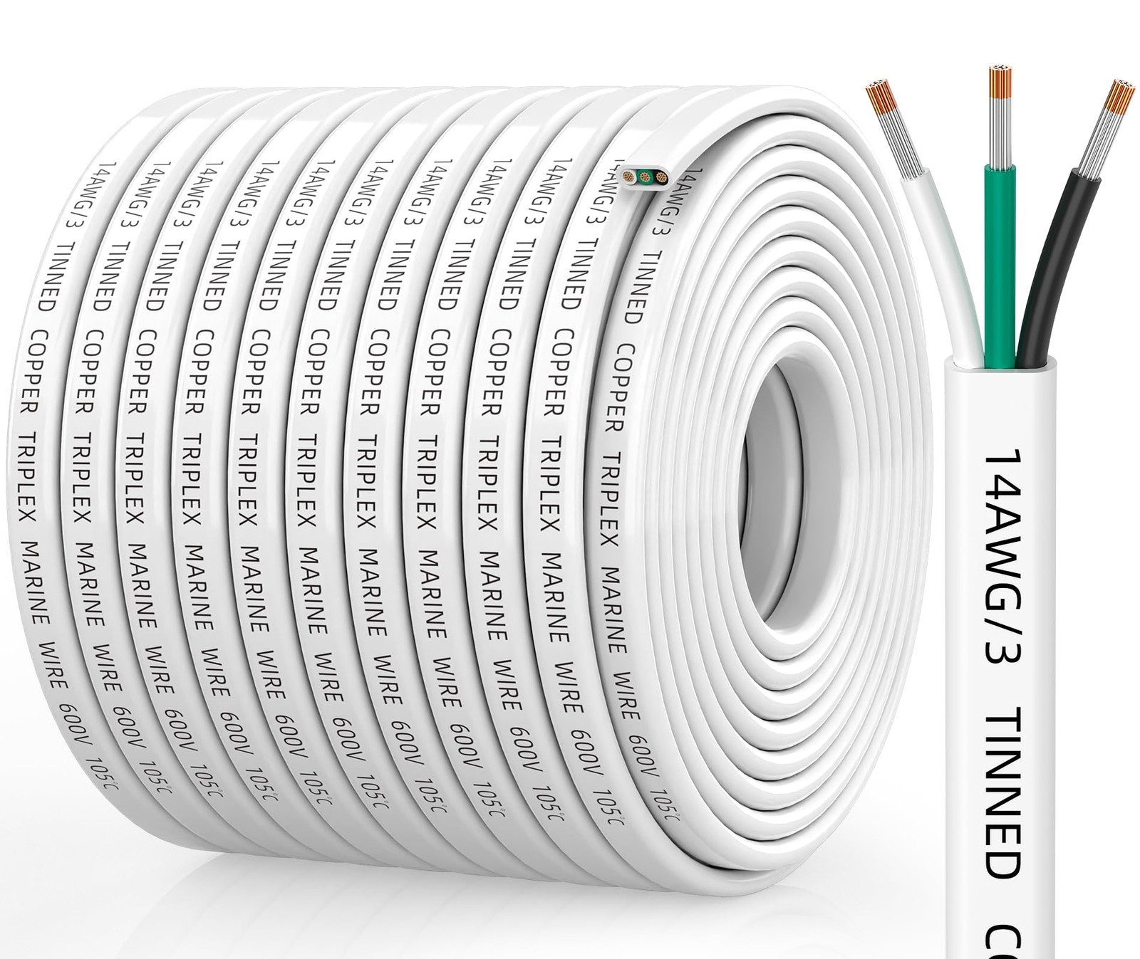 14 Gauge Wire, 14/3 Triplex Cable, IP68 Waterproof/-Tinned Copper Stranded PV…