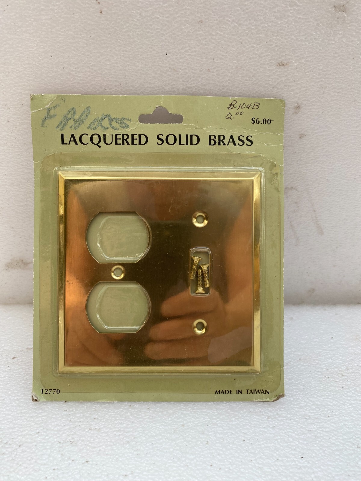 Vintage Solid Brass Lacquered Light/Outlet Plate Cover New Old Stock
