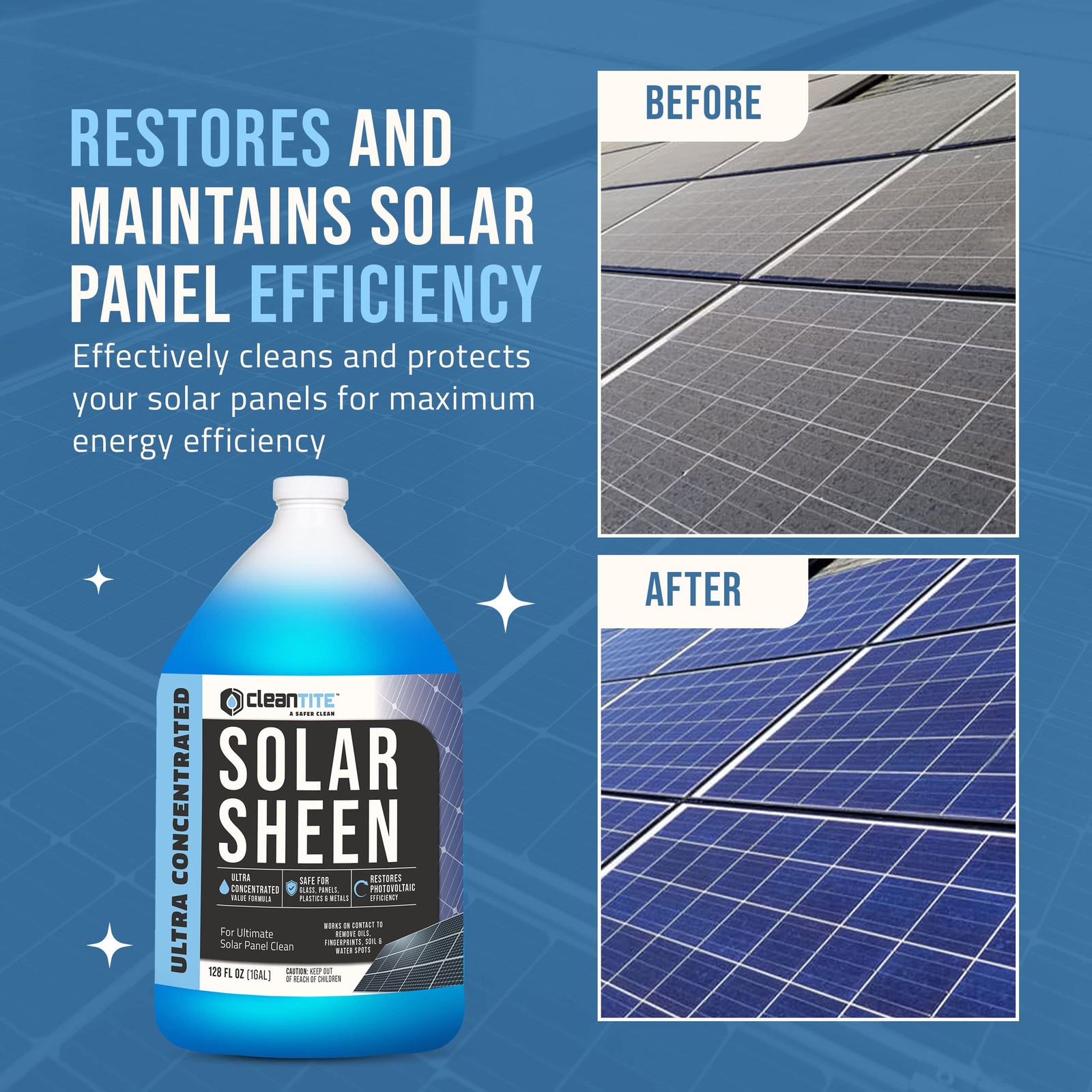 CLEANTITE Solar Panel Cleaner 1 Gallon (Makes 512 G) – 128 Fl Oz (Pack of 1)