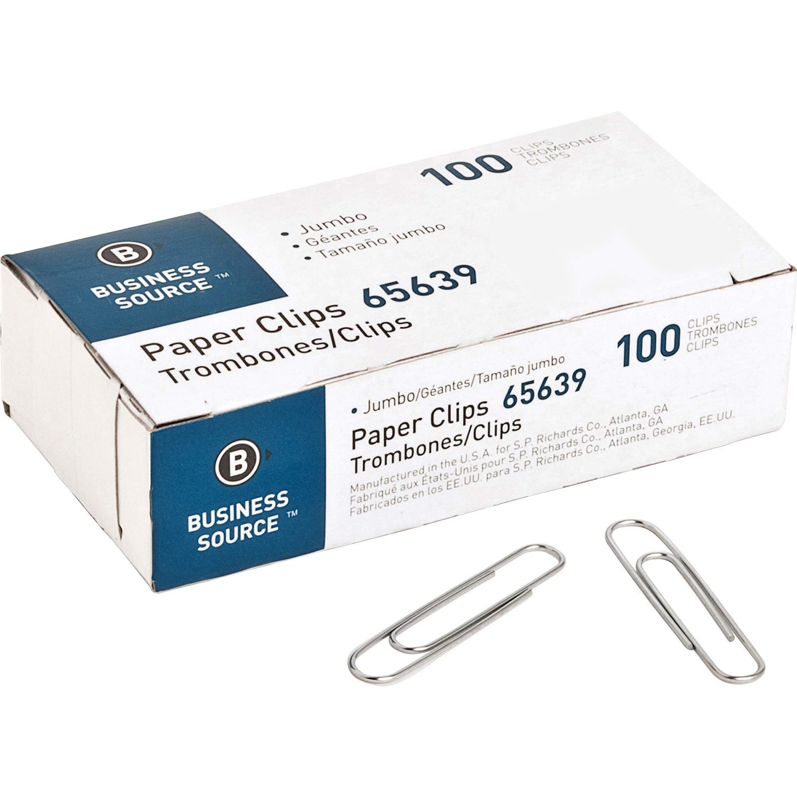 Business Source Paper Clips, Jumbo, .041 Wire Gauge, 1000/ 41 mil, Silver