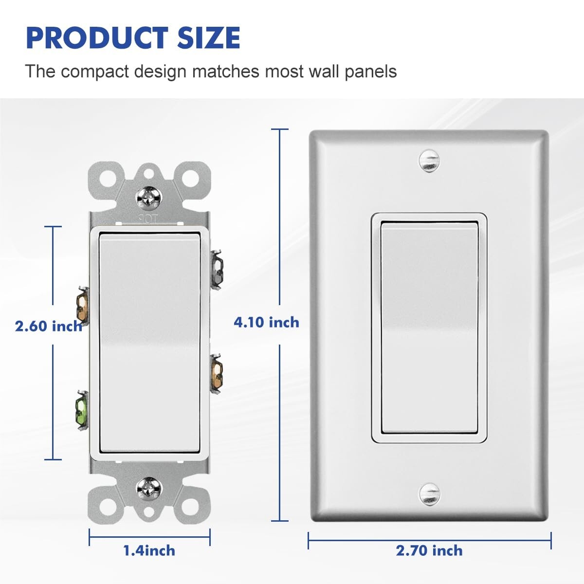 Decora Light Switch sliver, Single Pole Paddle Rocker UL ,15A 120V/277V,10 Pack
