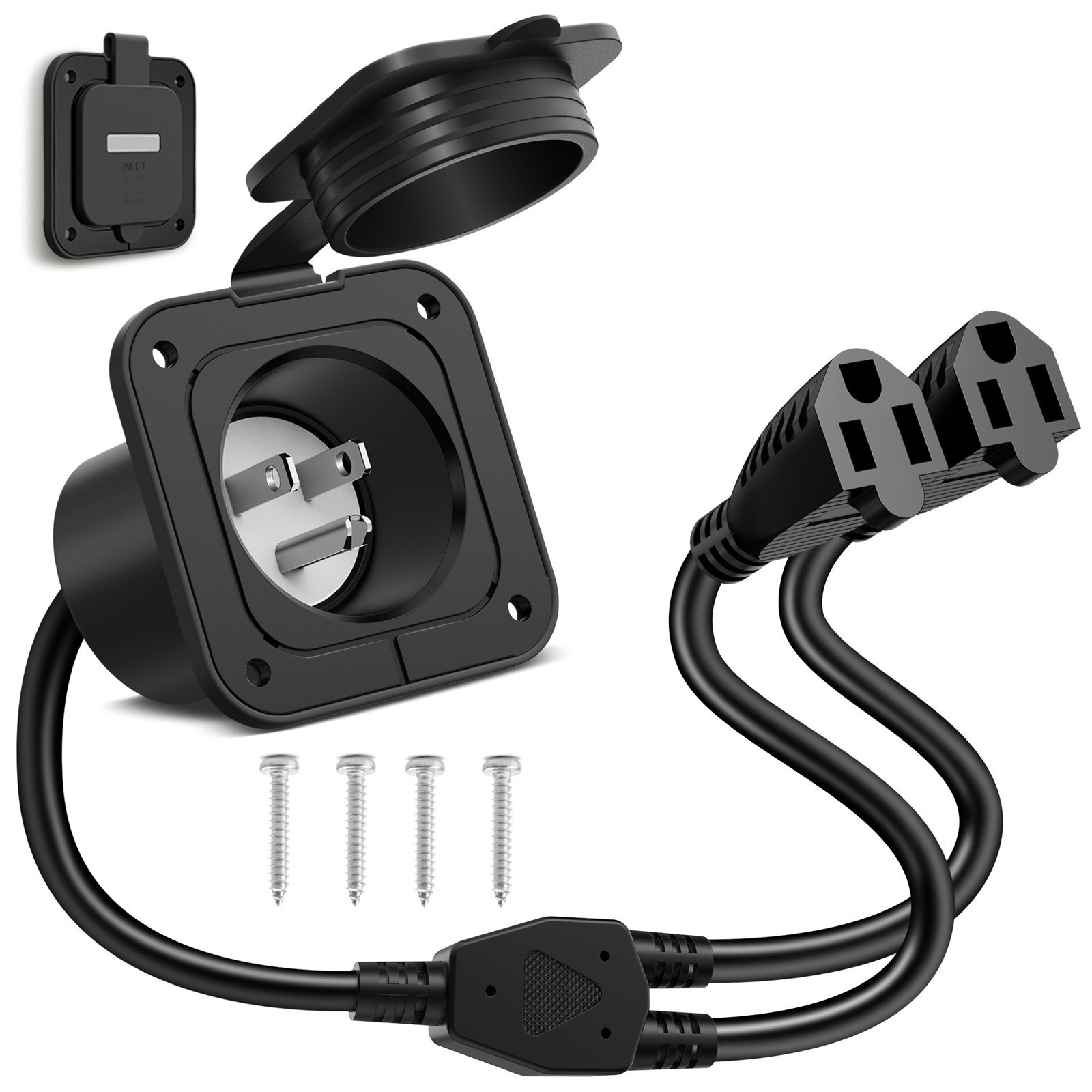15Amp 125V AC Port​​ Plug RV Power Inlet Dual 18″Inch Extension Y Splitter Cable