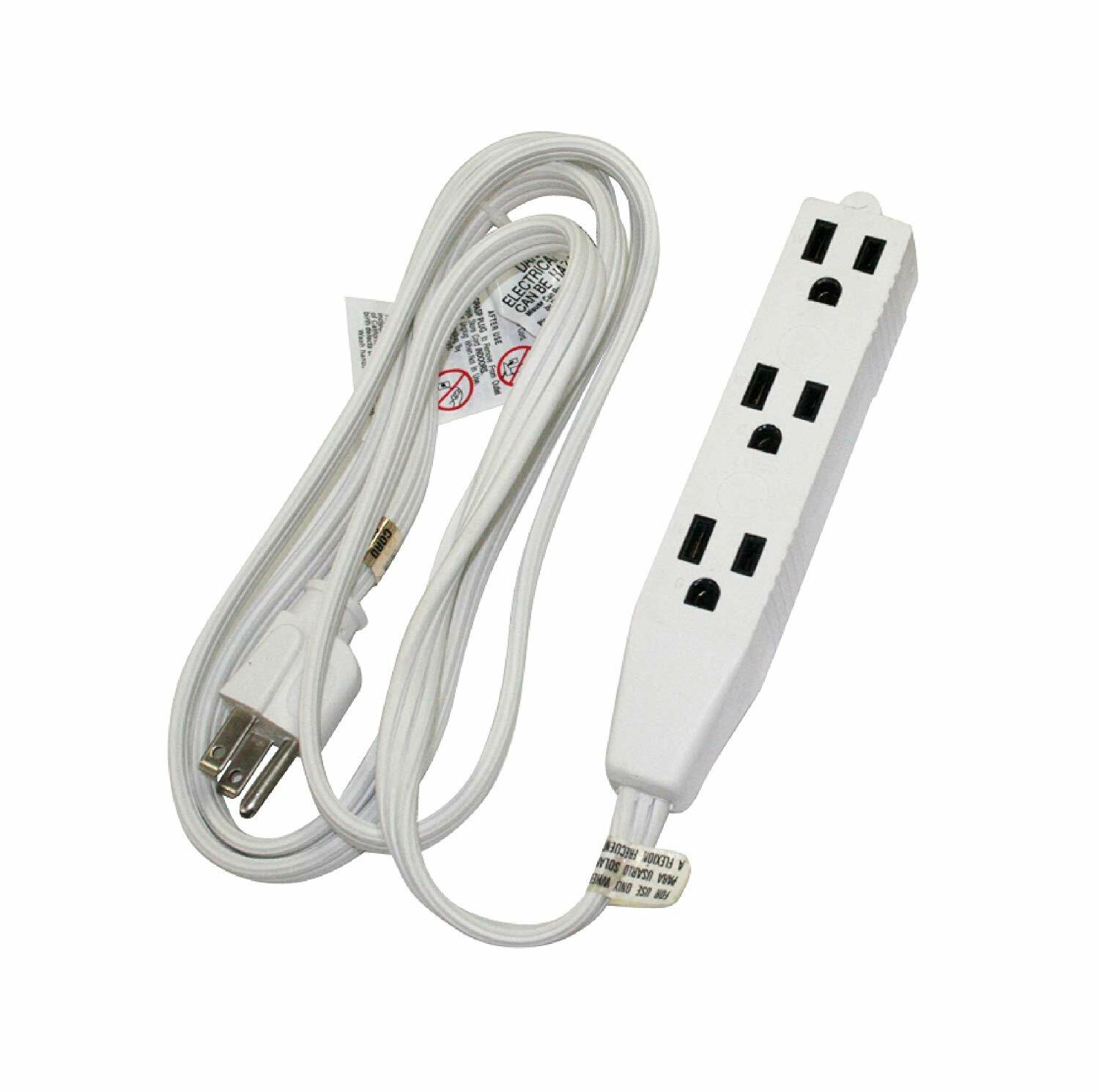 UL 3 Outlet Extension 12 ft white Grounded Indoor Home Office Banana Cord