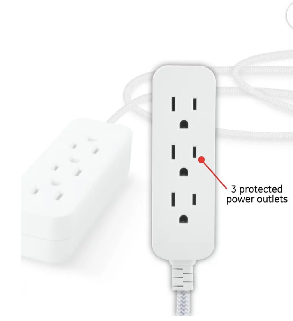 White/Gray Cordinate 10ft. 3-Outlet Extension Cord.