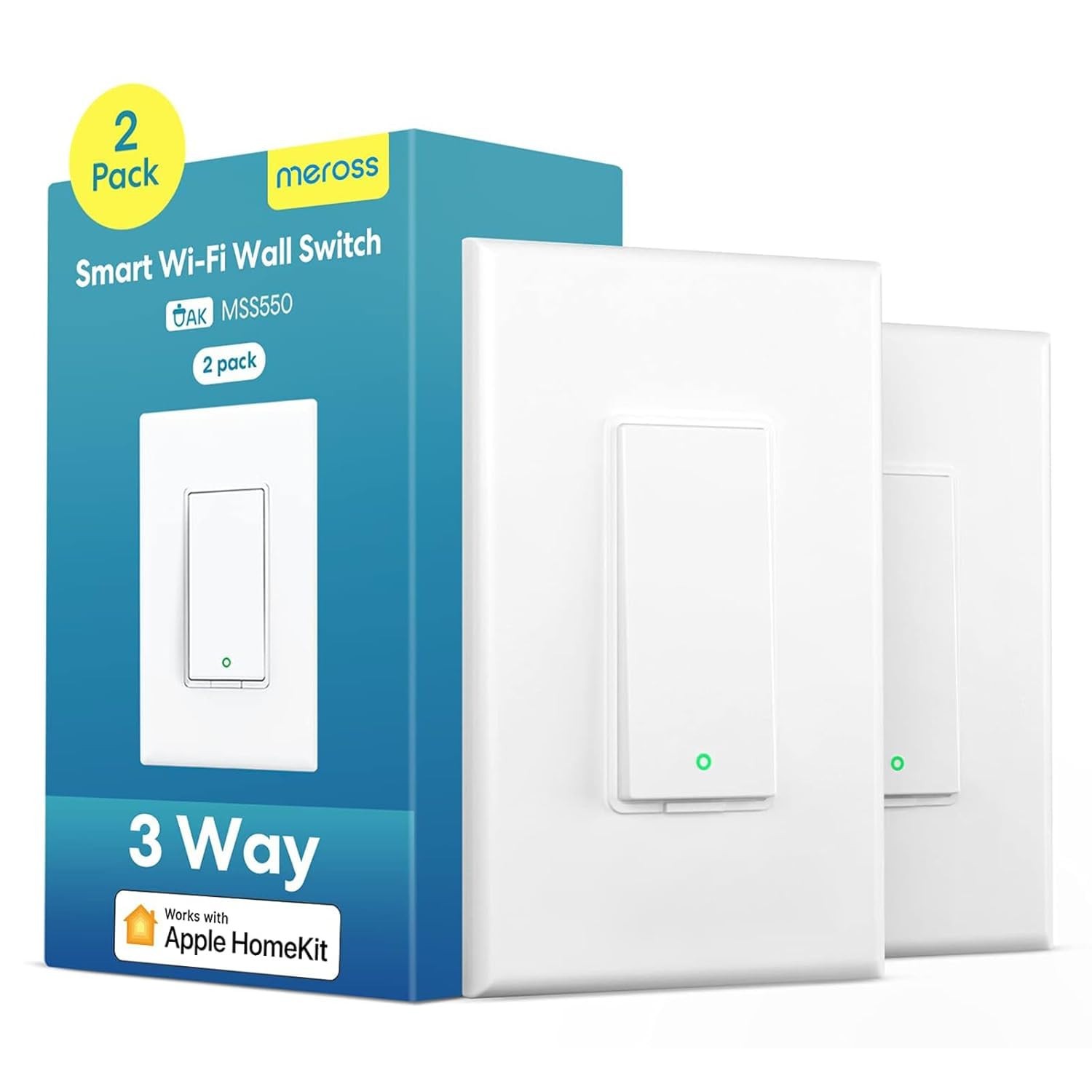 Meross MSS550 3-Way Smart WiFi Wall Switch 2 pack – Apple Homekit, Alexa, Google