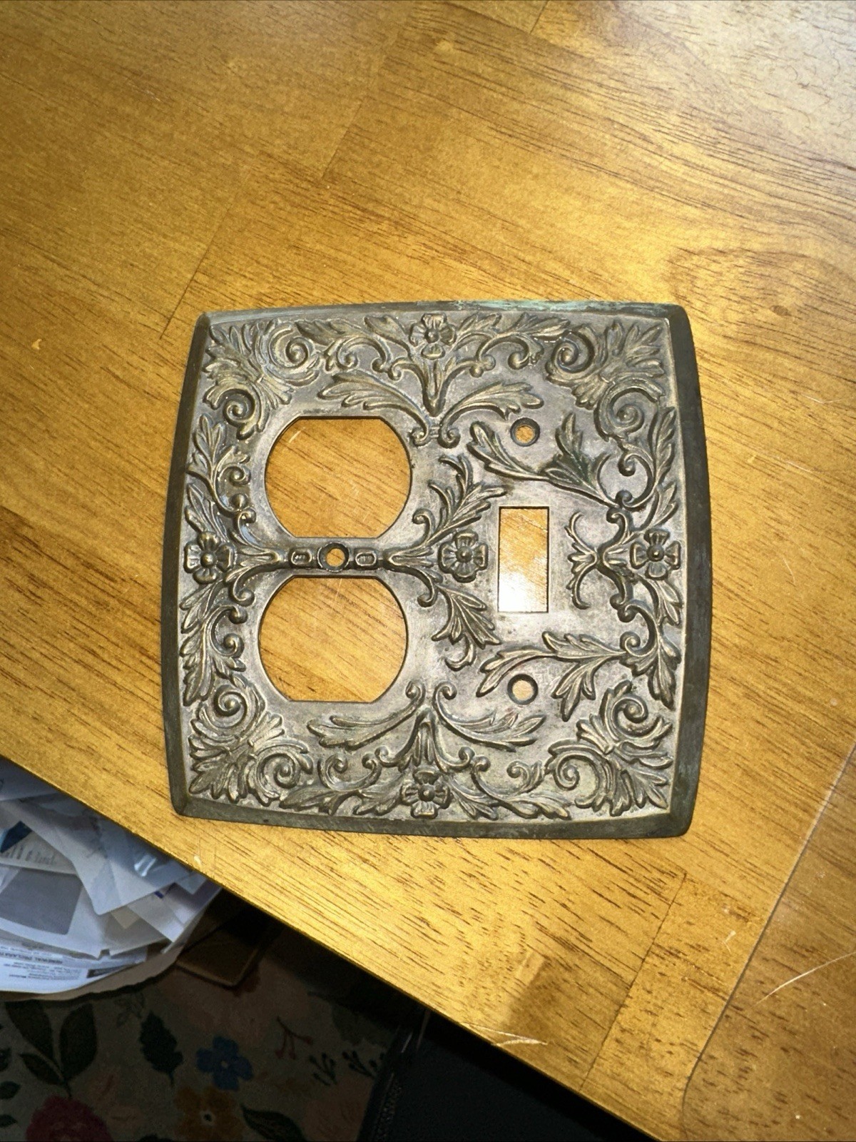 Vintage Brass Wall Plate Switch Single Toggle and Double Socket Combo