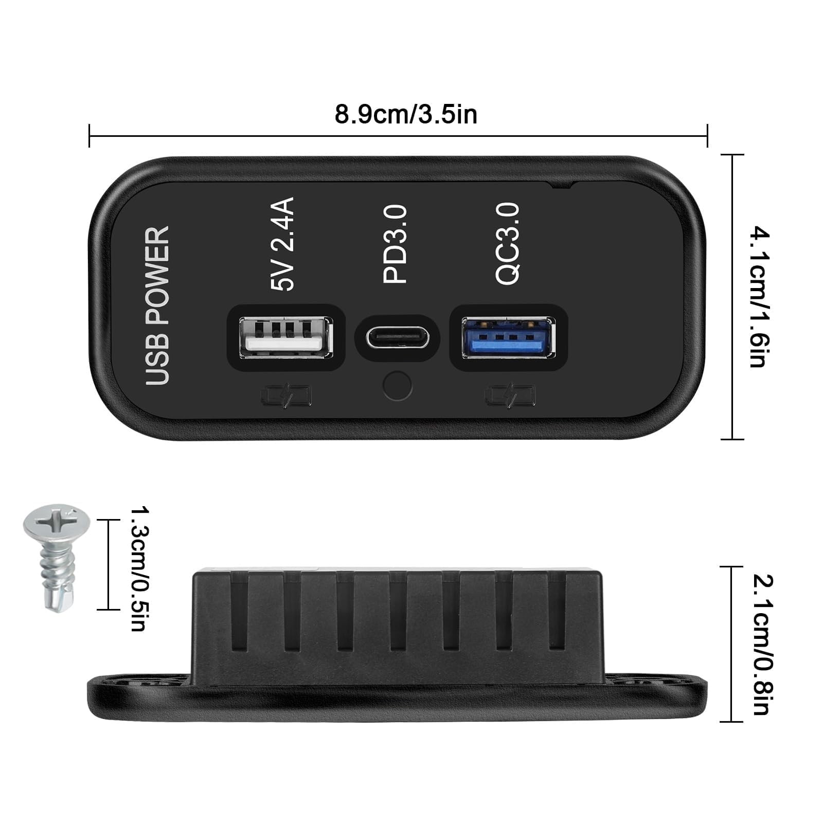 Linkstyle RV USB Outlet Panel: 12V/24V 3-Port Panel Mount Charger, 18W 2PCS