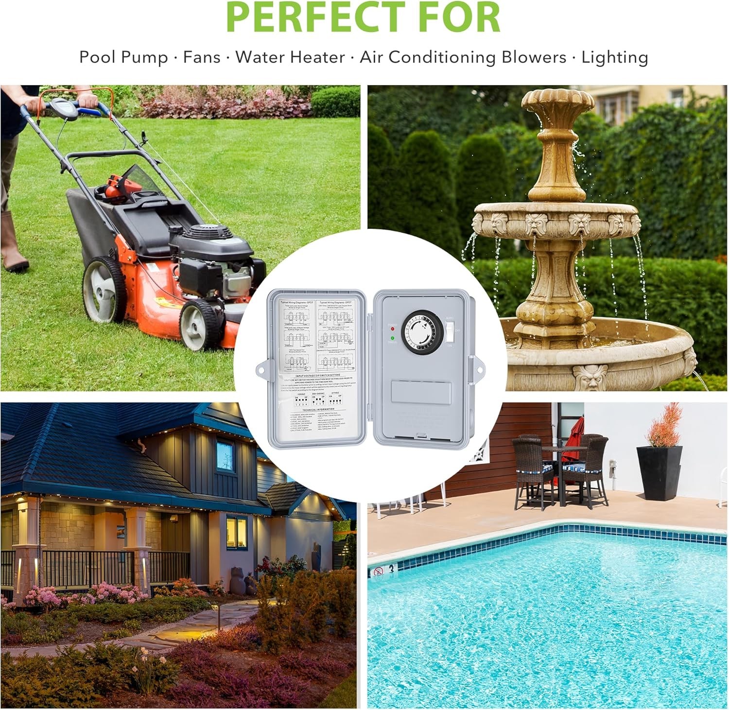 BN-LINK Pool Pump Timer Outdoor Timer Box, Heavy Duty 24Hr Programmable For Pool