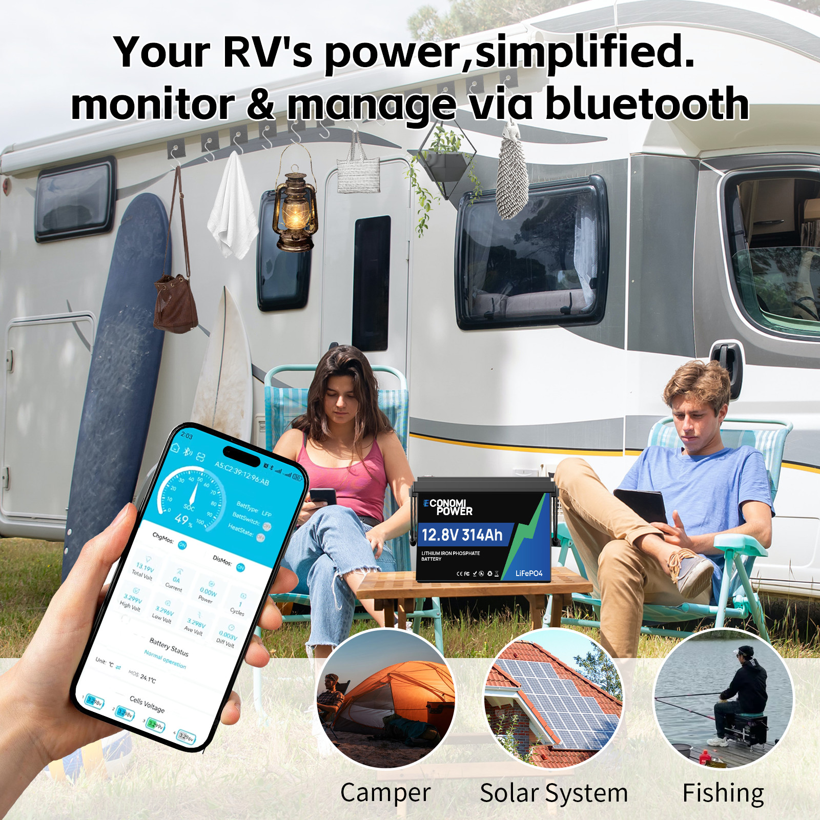 12V 300Ah 314Ah LiFePO4 Deep Cyle Battery Bluetooth 200A BMS for Solar RV Marine