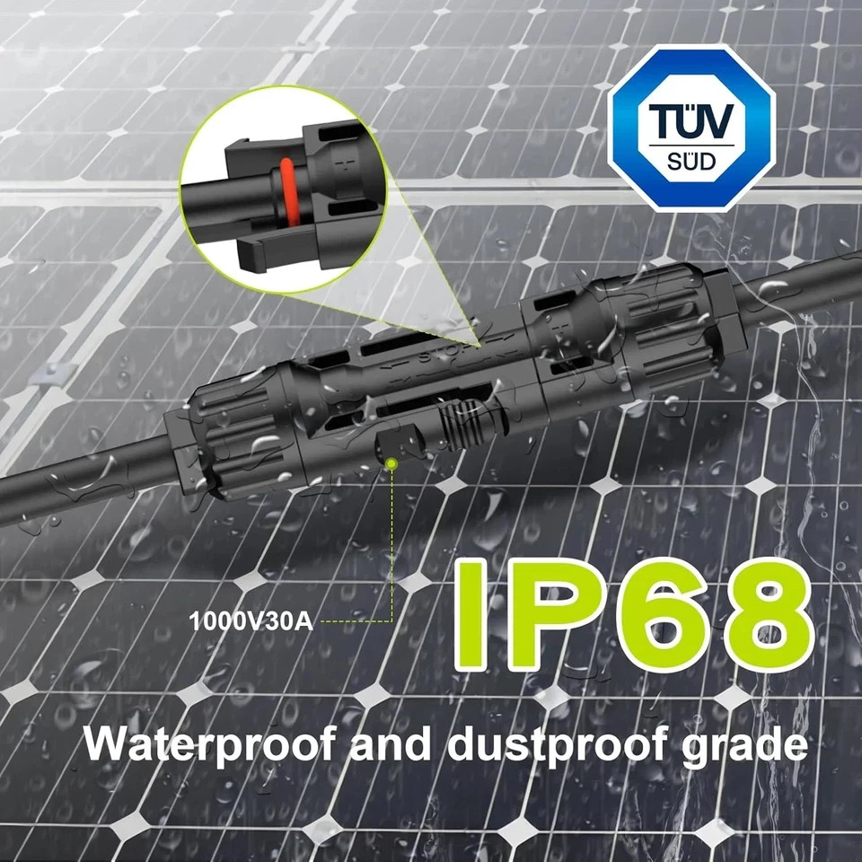 MC4 Y-Branch Solar Connectors 4-2 Parallel Adapter 10AWG IP68 Tool-Free 1.65FT