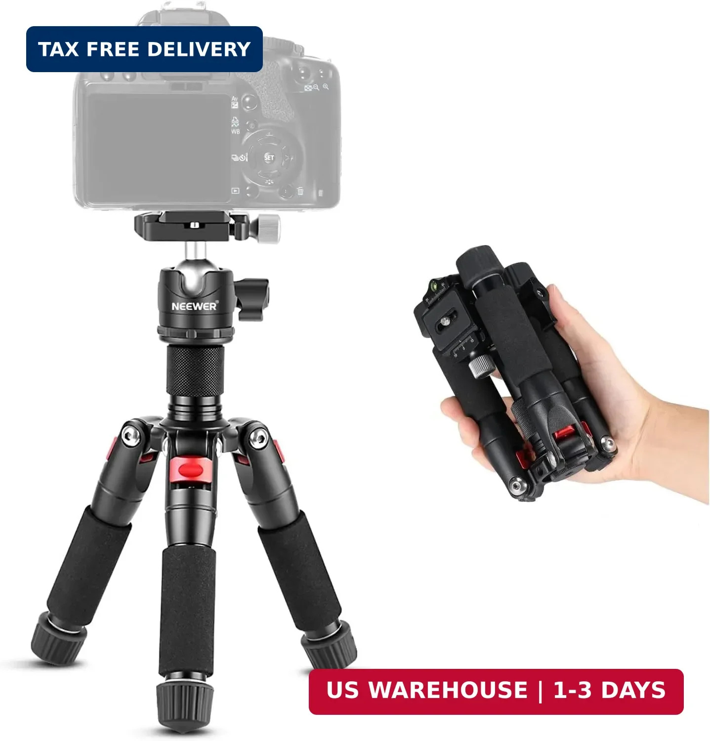 NEEWER Portable Travel Mini Tabletop Tripod, Aluminum Alloy 20”/ 50cm Desktop D
