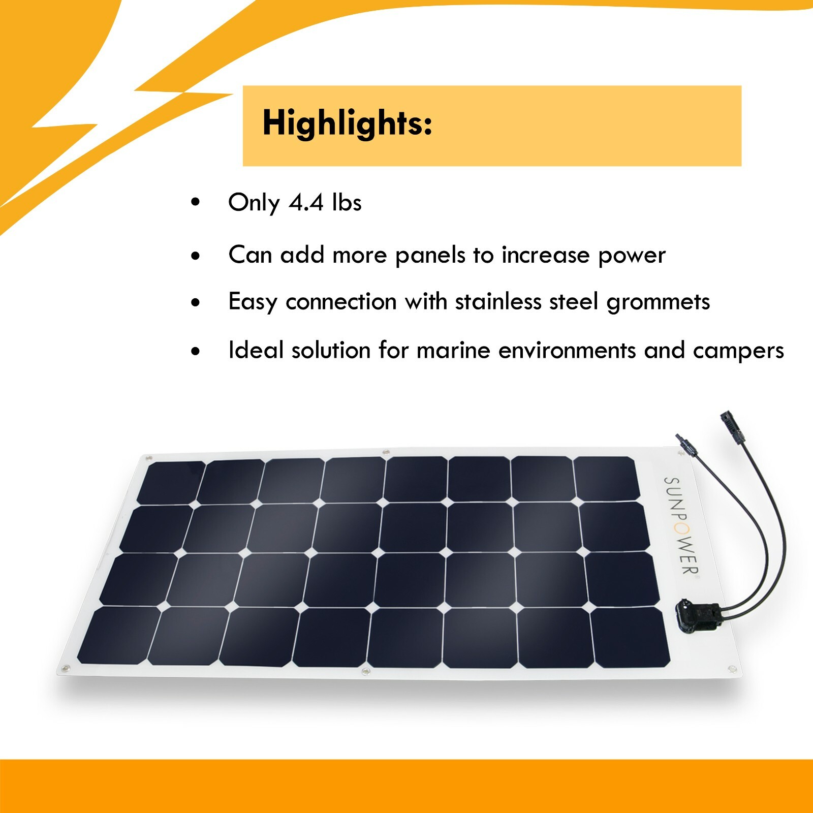 Great For Camper Van, Made in France 100-watt SunPower Flexible Solar Panel