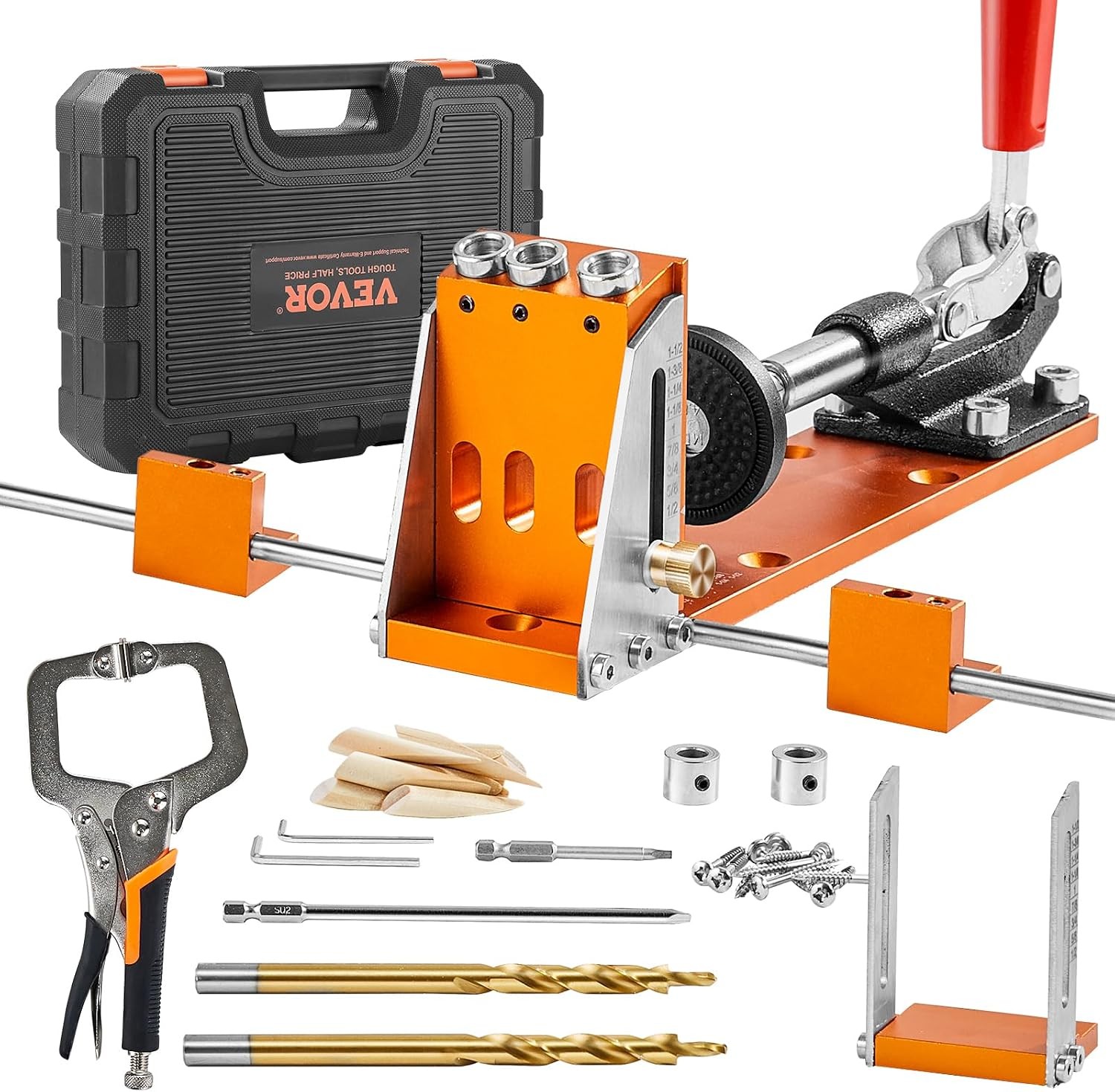 VEVOR Pocket Hole Jig Kit, 34 Pcs Pocket Hole Jig System with 11″ C-clamp,…