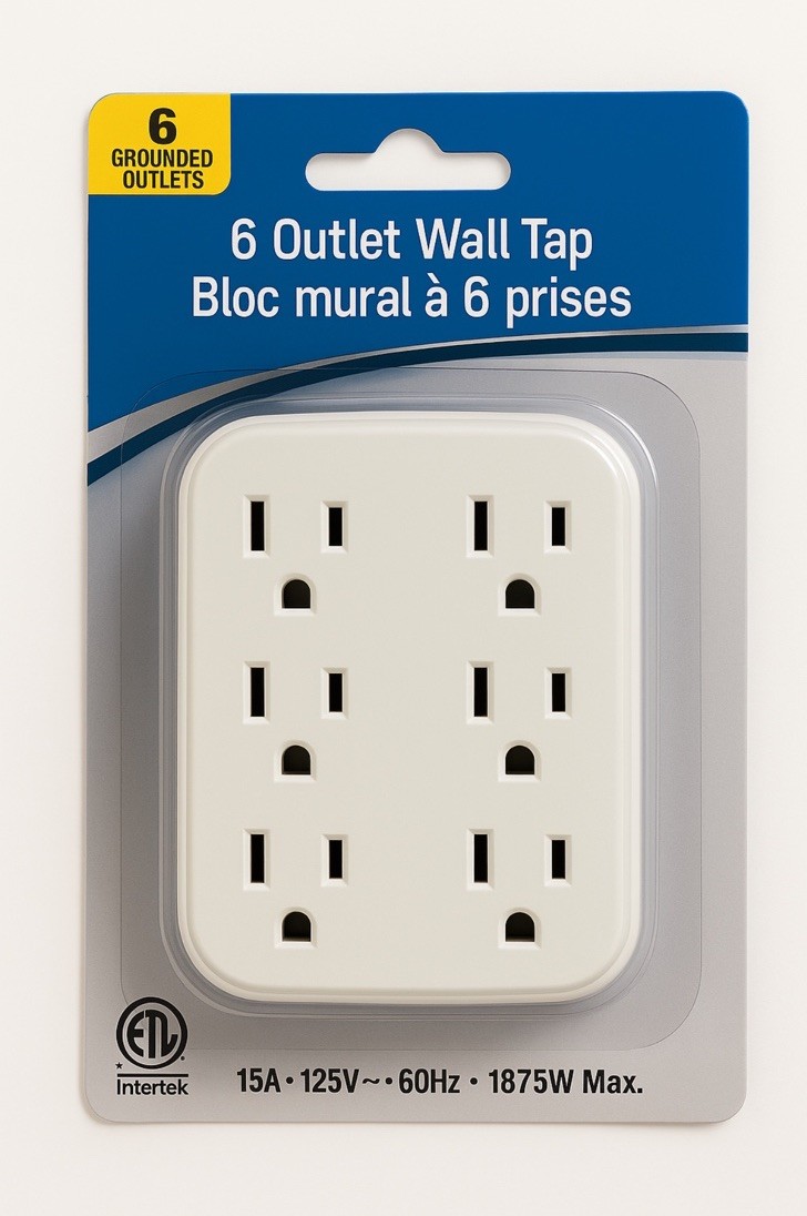 Pack 6 Outlet Wall Tap Adapter | Grounded Multi Plug Extender for Home Use”