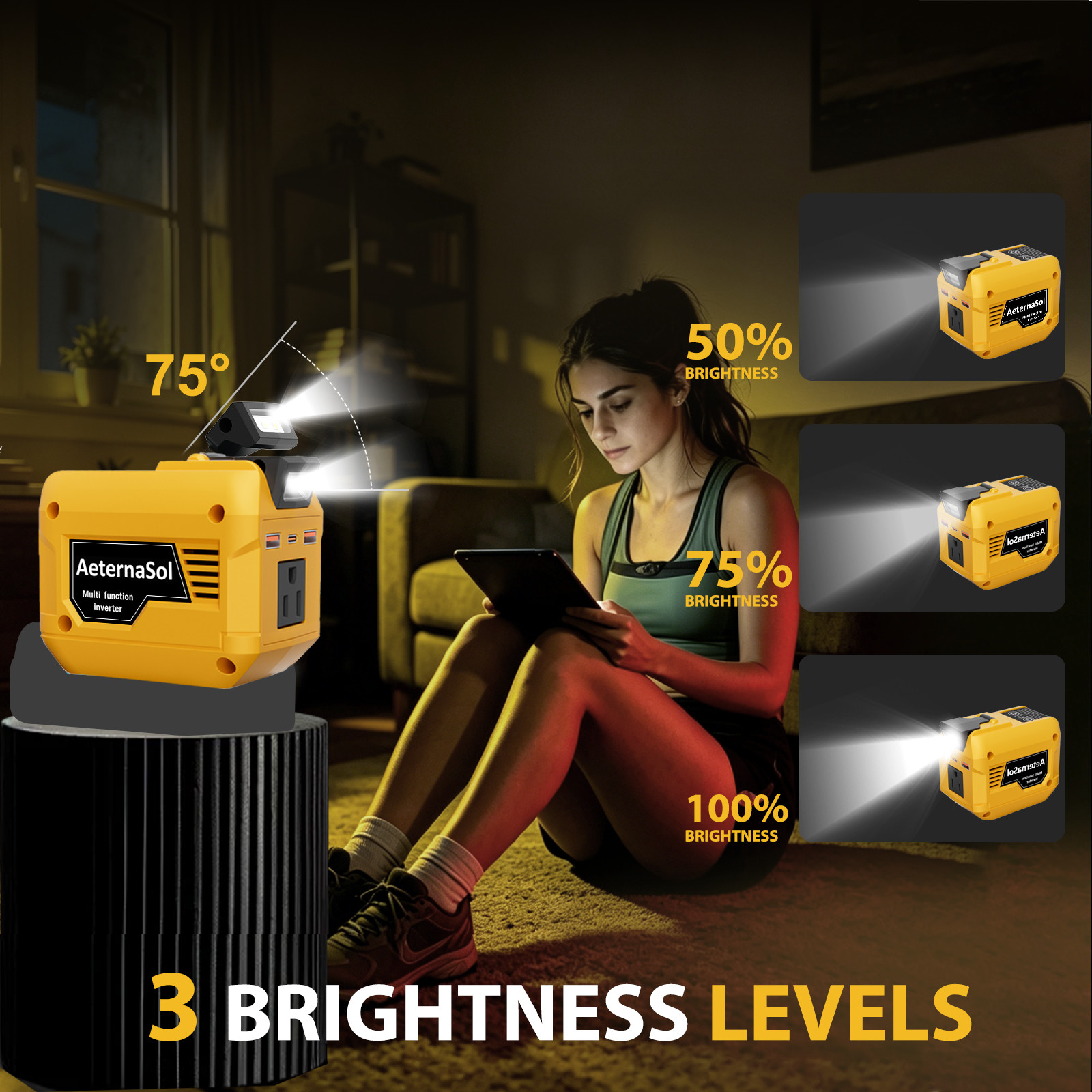AeternaSol 250W Power Inverter for Dewalt 20V Battery AC 110V Outlet USB Camping