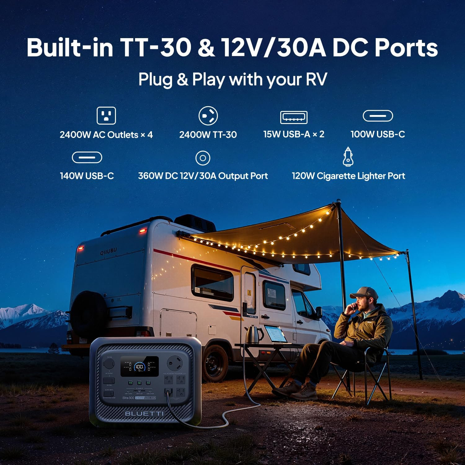 BLUETTI Elite 300 2400W 3014Wh Portable Power Station for Travelling Backup
