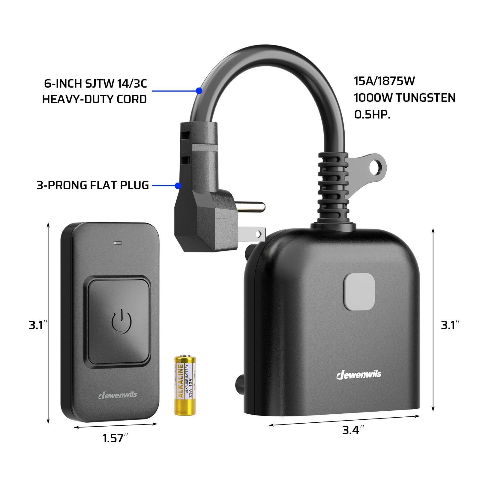 DEWENWILS Magnetic Remote Control Outlet Dual 15A 100FT Outdoor Plug-in