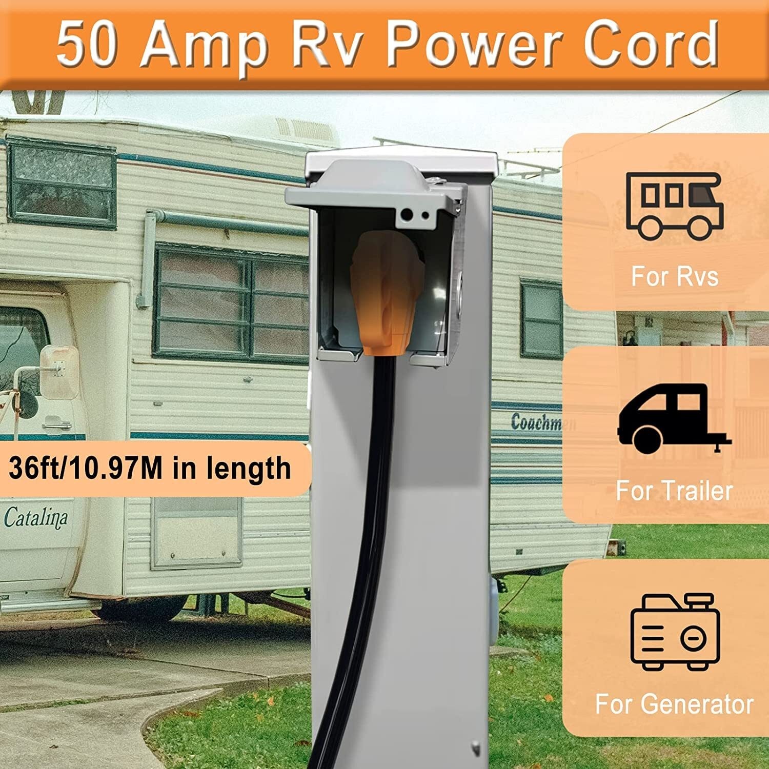 RV Extension Cord Power Cable 25/50 FT 50 AMP 90-Degree Twist Locking Cord