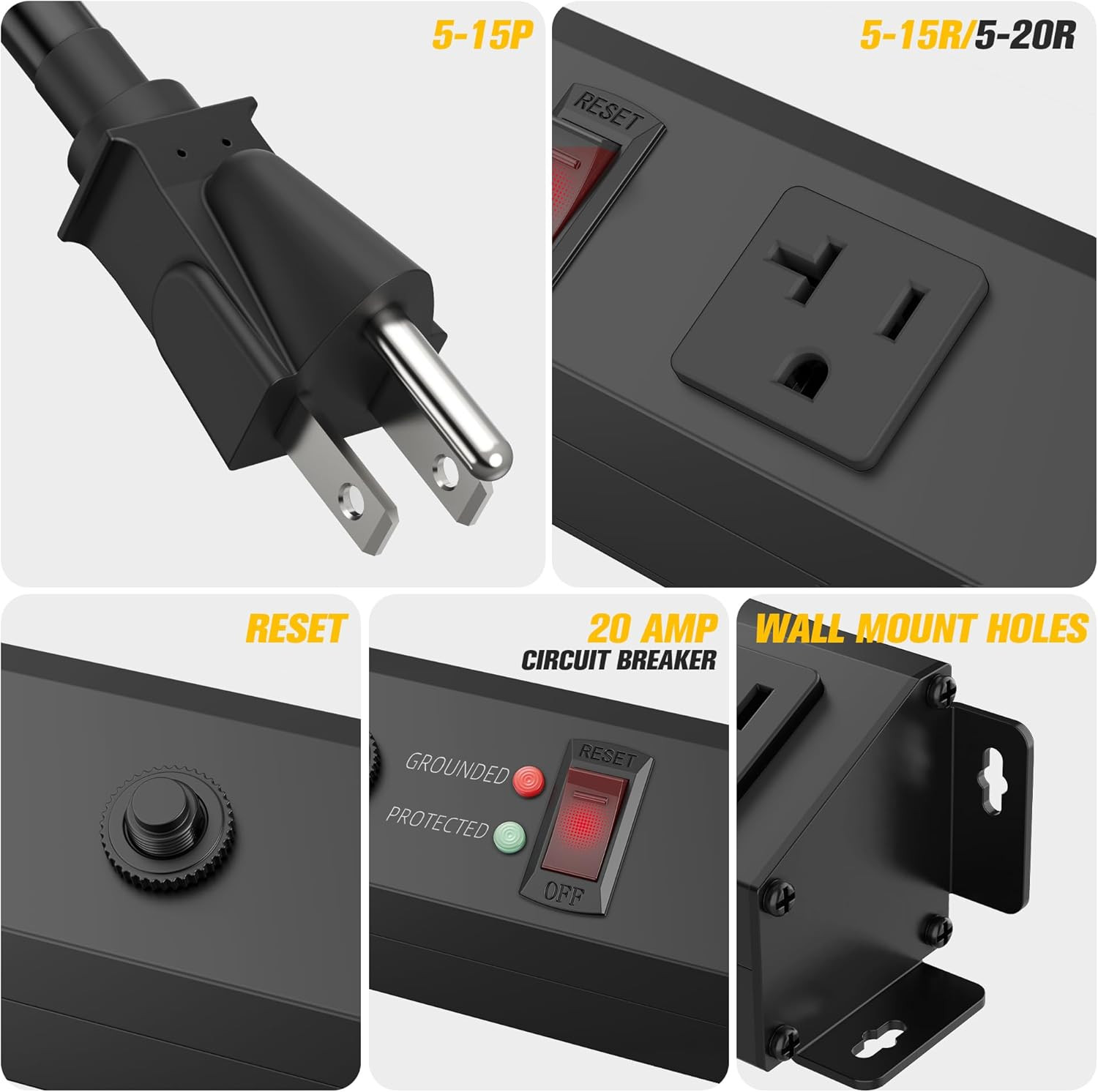 16 Outlet Power Strip with 4800J Surge Protection, 6FT Heavy Duty, ETL Certified