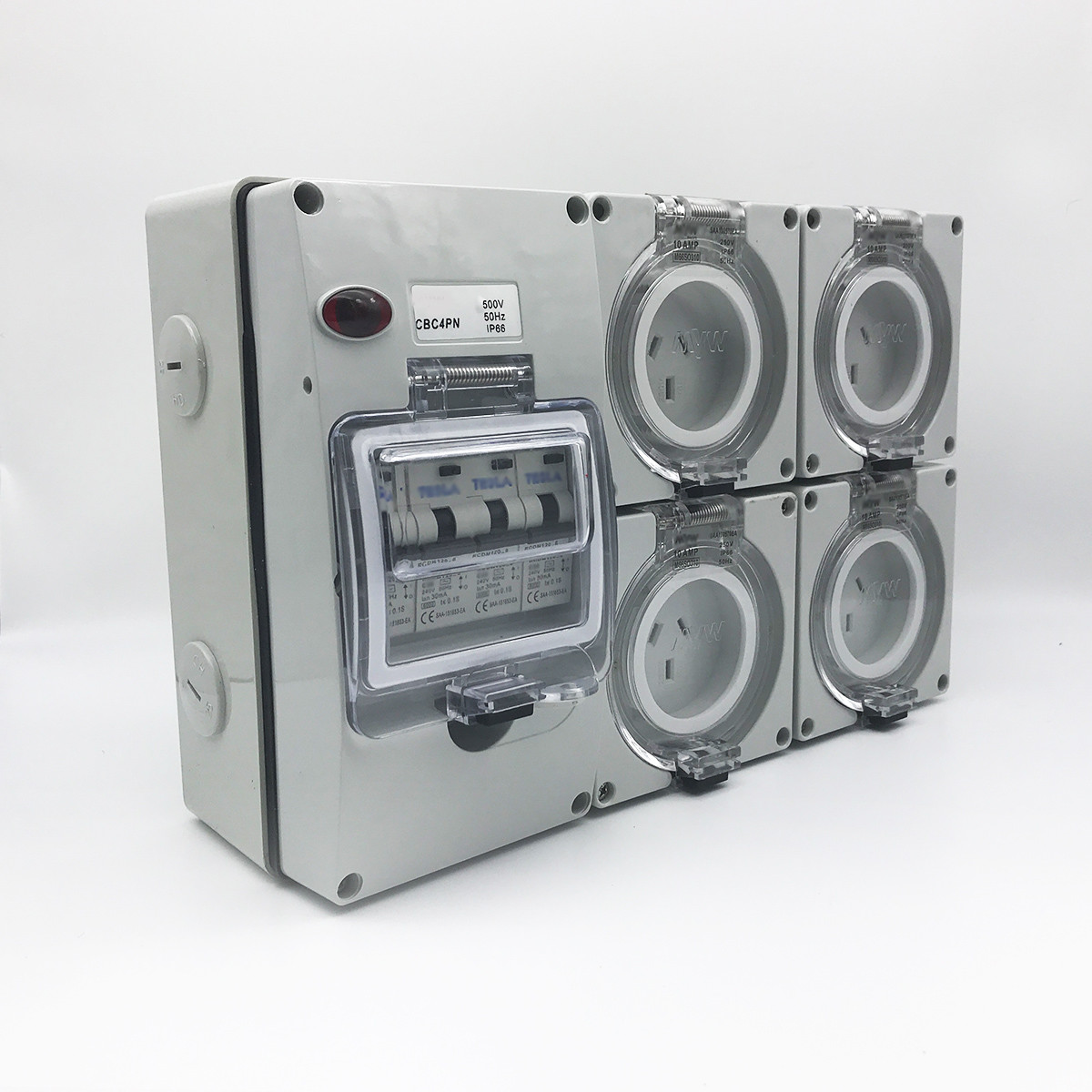10A AMP RCD Protected 4x 3 Pin Sockets Outlet Weather Proof IP66 Switchboard