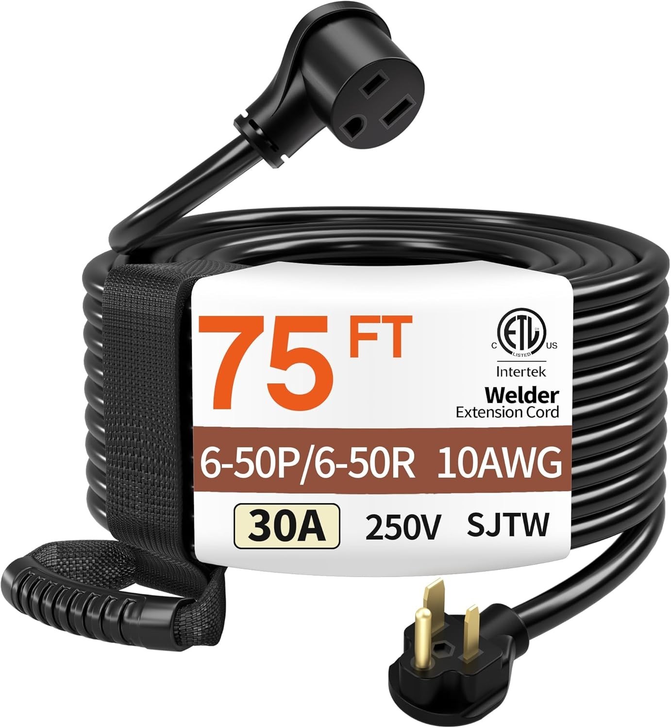 75FT 30 Amp 10 Gauge 3 Prong Welder Extension Cord, NEMA 6-50P to NEMA 6-50R, He