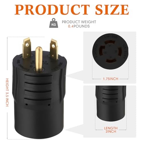 Generator Transfer Switch Adapter, 30 Amp 3 Prong Black NEMA TT-30P to L14-30R