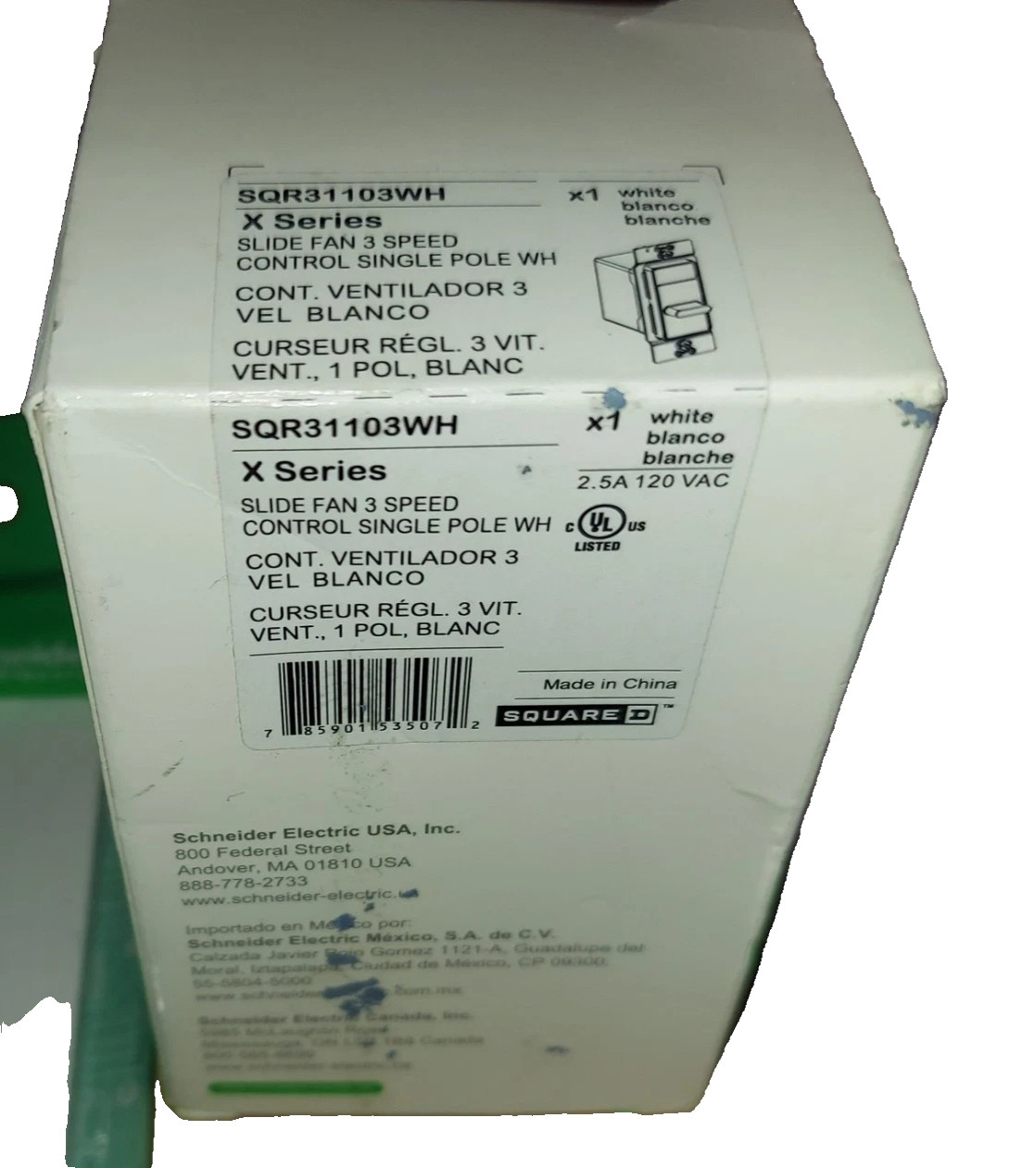 Square D, Schneider, X-Series, SQR31103WH, 3 speed Slide fan control