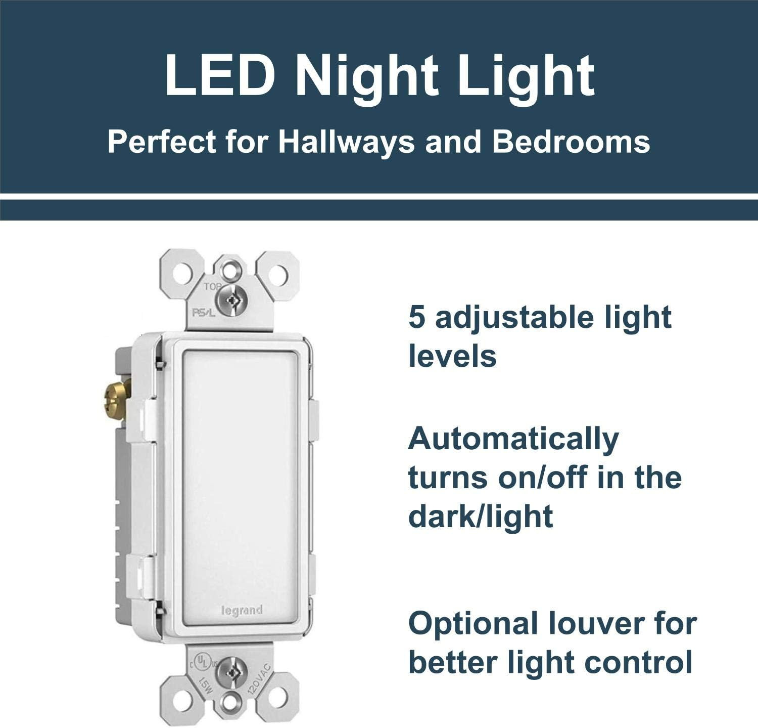Legrand Radiant NTLFULLWCC6 Full Adjustable LED Night Light Outlet, for Hallways