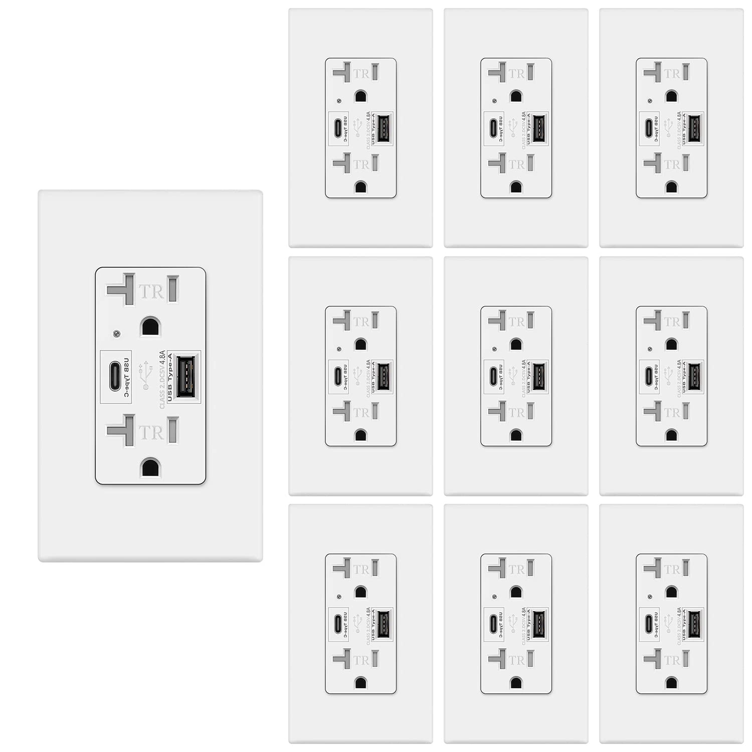 USB C + a Outlet 4.8A 24W Wall Receptacle Fast Charging 20 Amp Commercial, Tampe