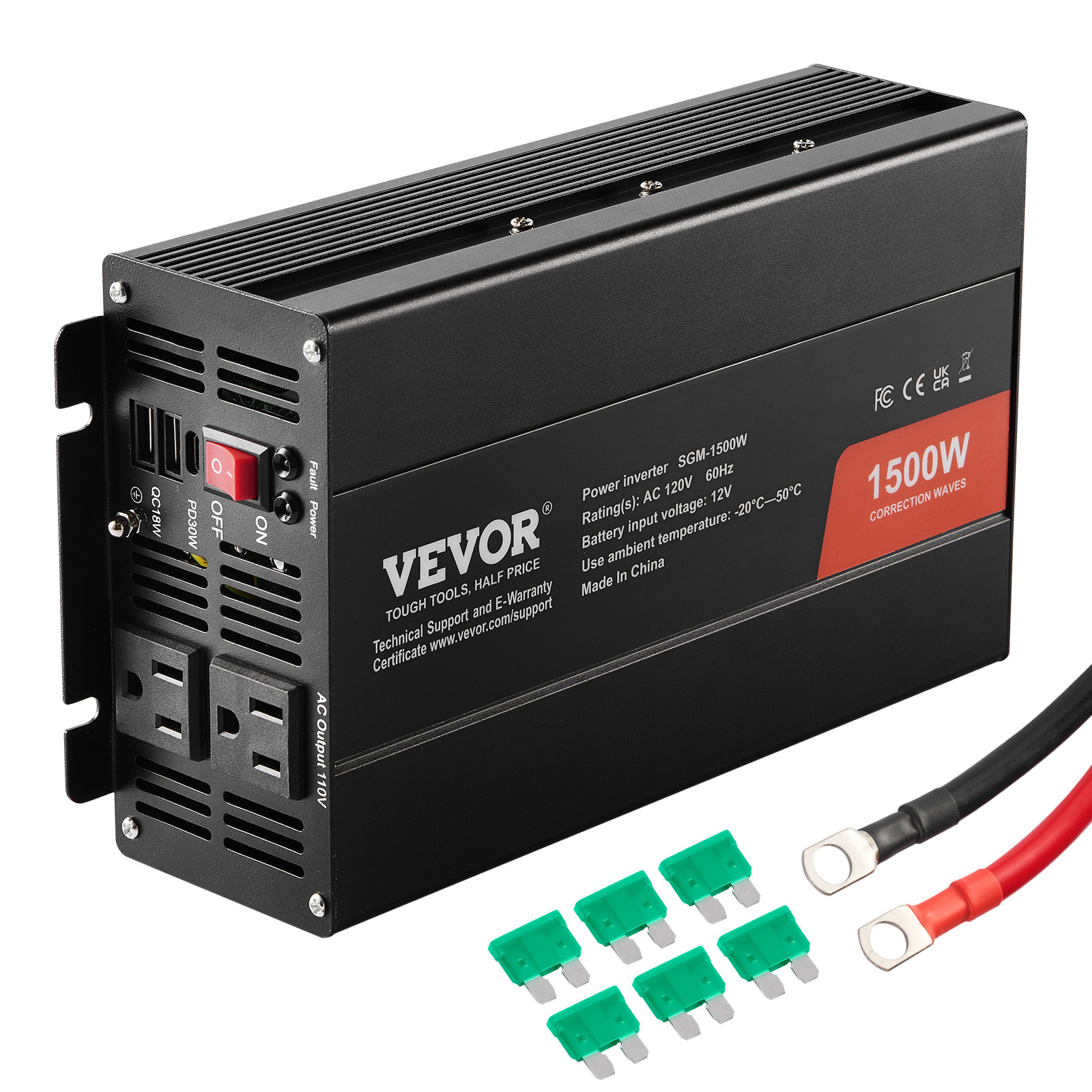 VEVOR Modified Sine Wave Power Inverter 1500W DC12V to AC120V CE FCC Certified