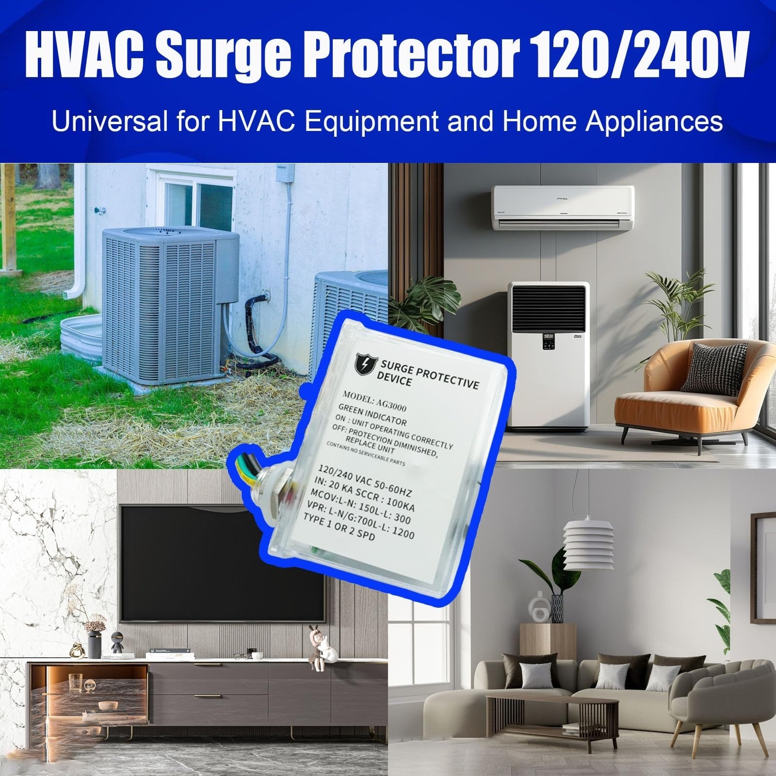 HVAC Surge Protector 120/240V Whole House 3 Mode for AC Mini Split Heat Pump New