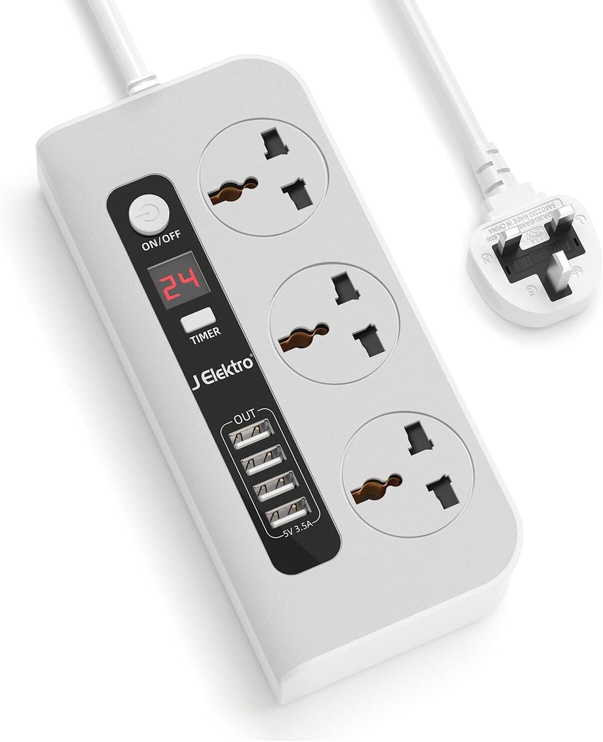 Universal Power Strip, 3 Way Universal Outlets 4 USB, 4.59 FT, 24 hour timer
