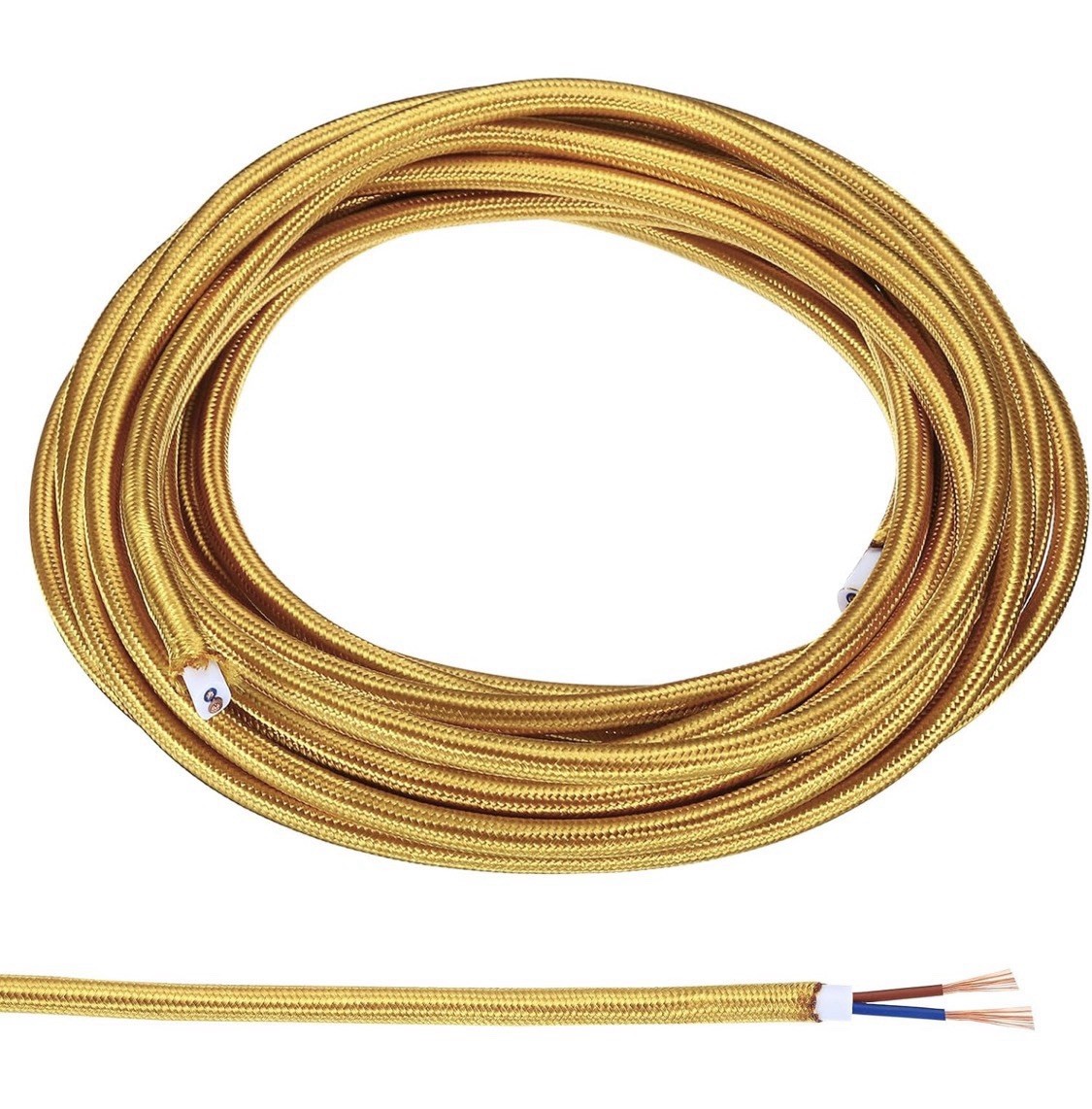 16.4ft 18AWG 2 Core Fabric Cloth Covered Round Wire, Light Golden