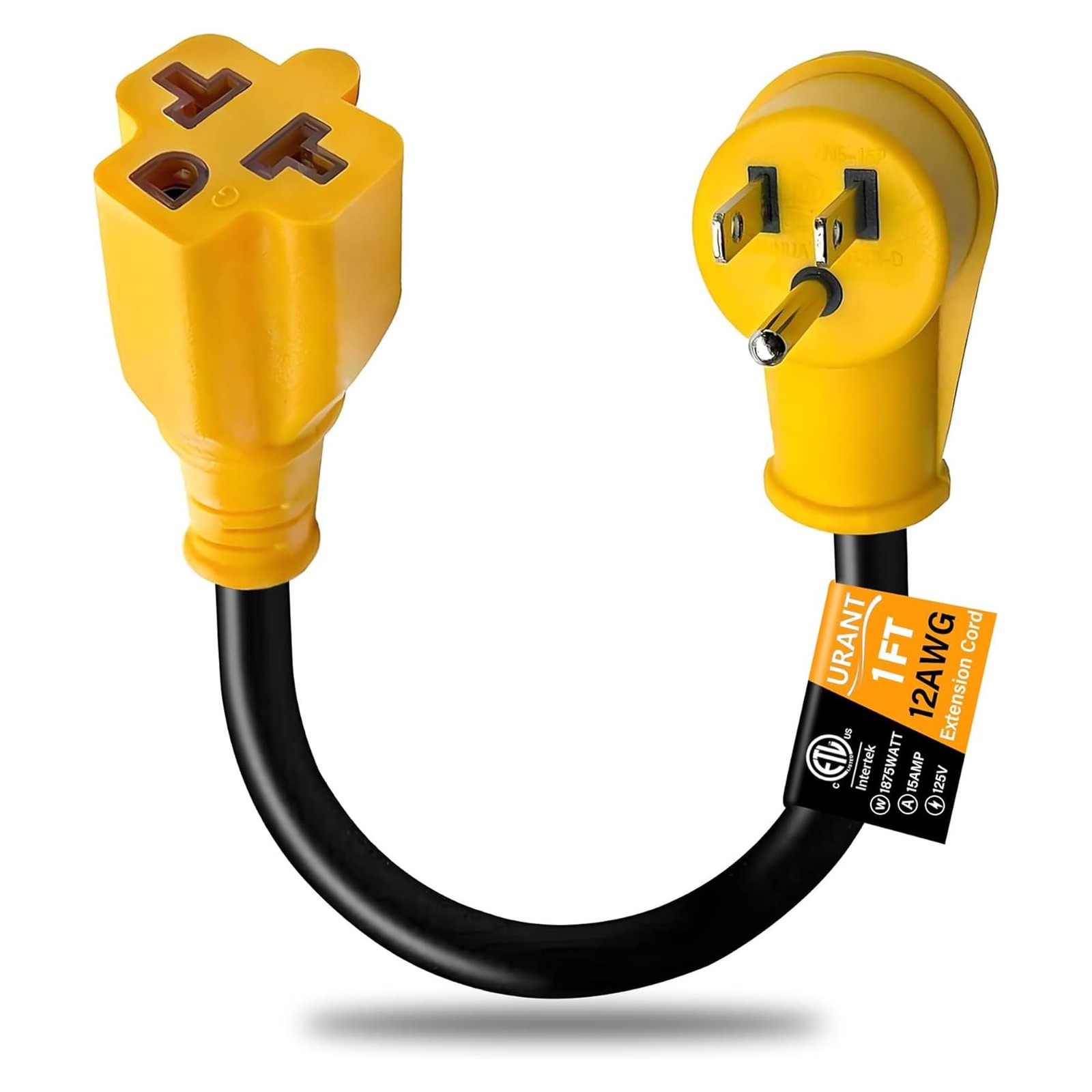 12AWG HeavyDuty 1Ft 4in1 Flat RightAngle AC Plug Adapter