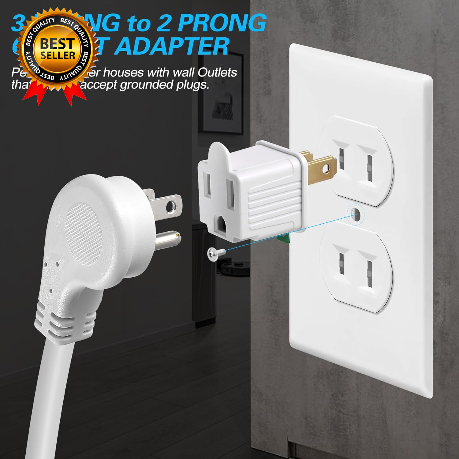 Grounded Adapter 3-Prong to 2-Prong Outlet Converter – 3 Pin to 2 Pin Plug