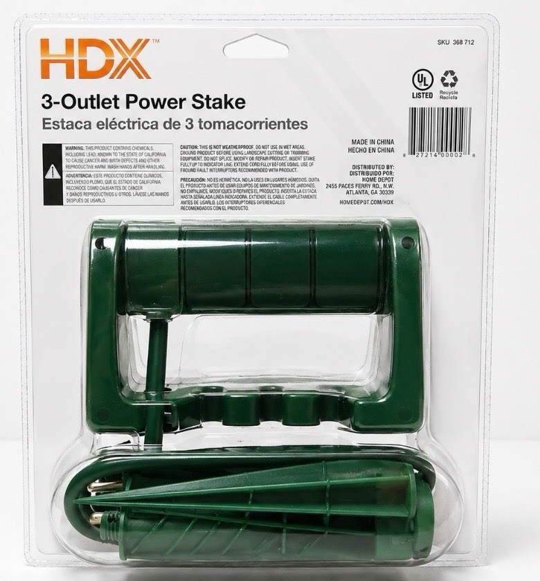 HDX Outdoor Power Stake 3-Outlet 15 ft 125V 6-10A Rotating 90° Green