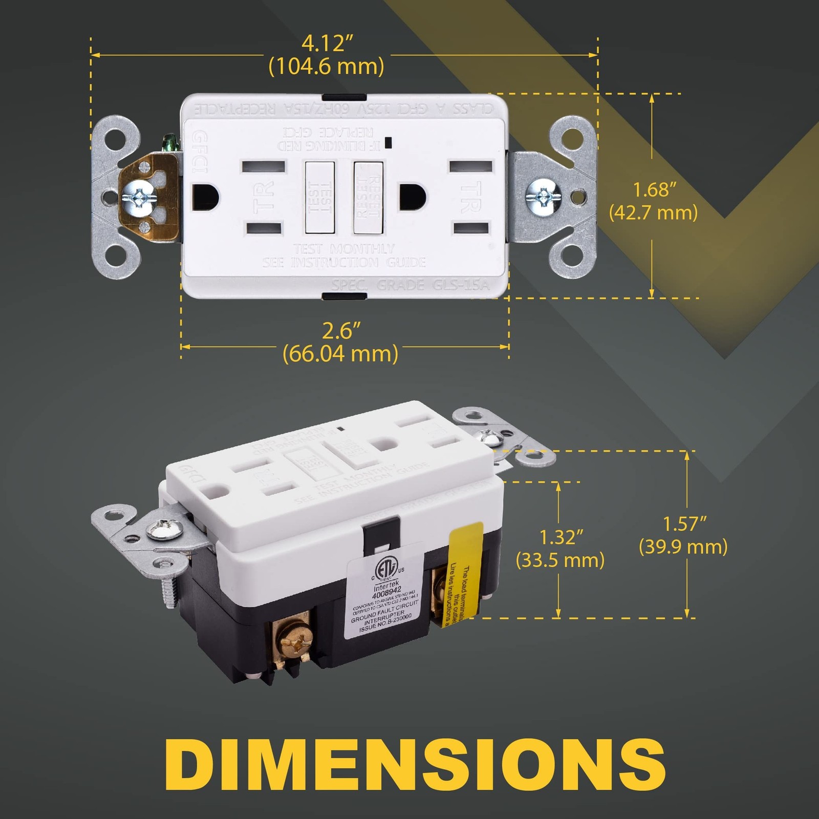 15A GFCI Outlets [3-Pack], ETL Listed, Non-Tamper-Resistant GFI Duplex Recept…
