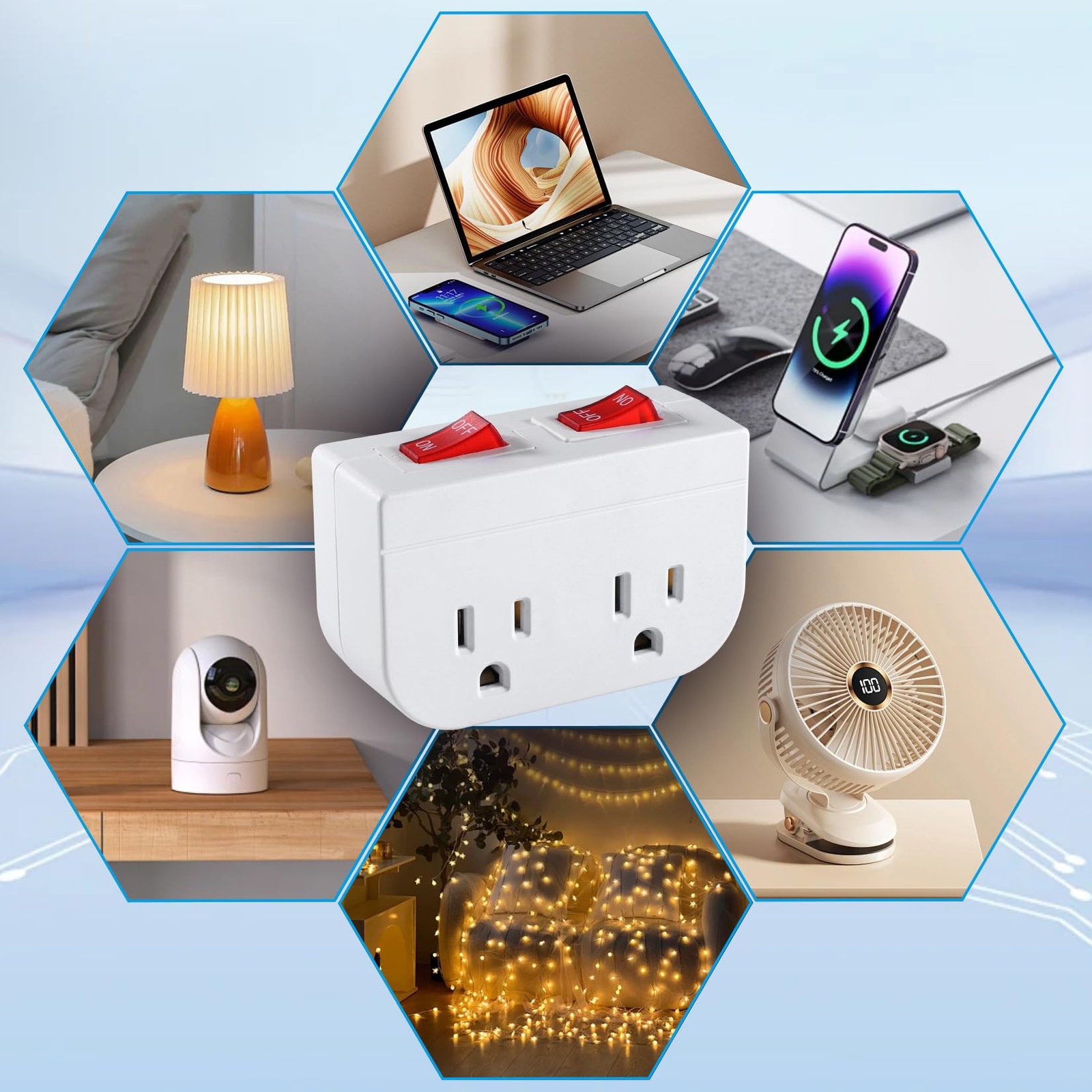 Grounded Outlet with Double ON Off Switch,VSEER 2 Port Electrical Outlet Plug…