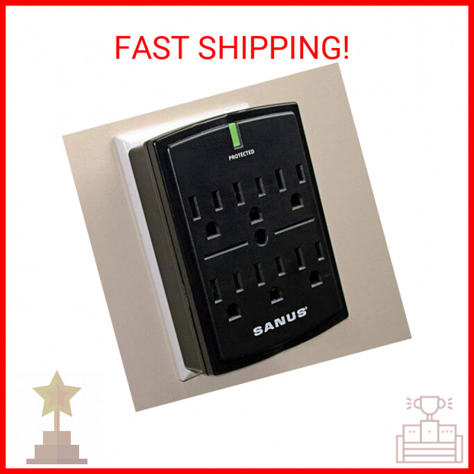 SANUS On-Wall Low Profile 1080J Fireproof Surge Protector with 6 AC Outlets & 3